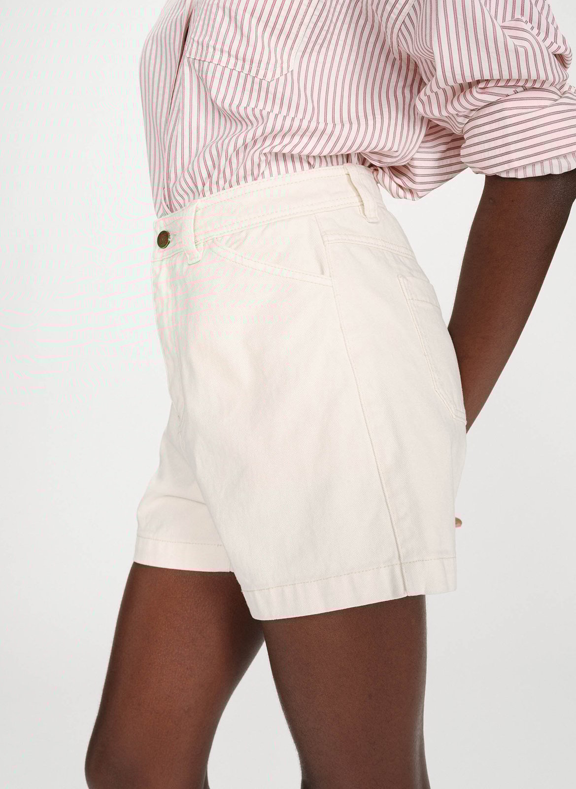 Short taille haute en denim uni GRACE ET MILA Blanc