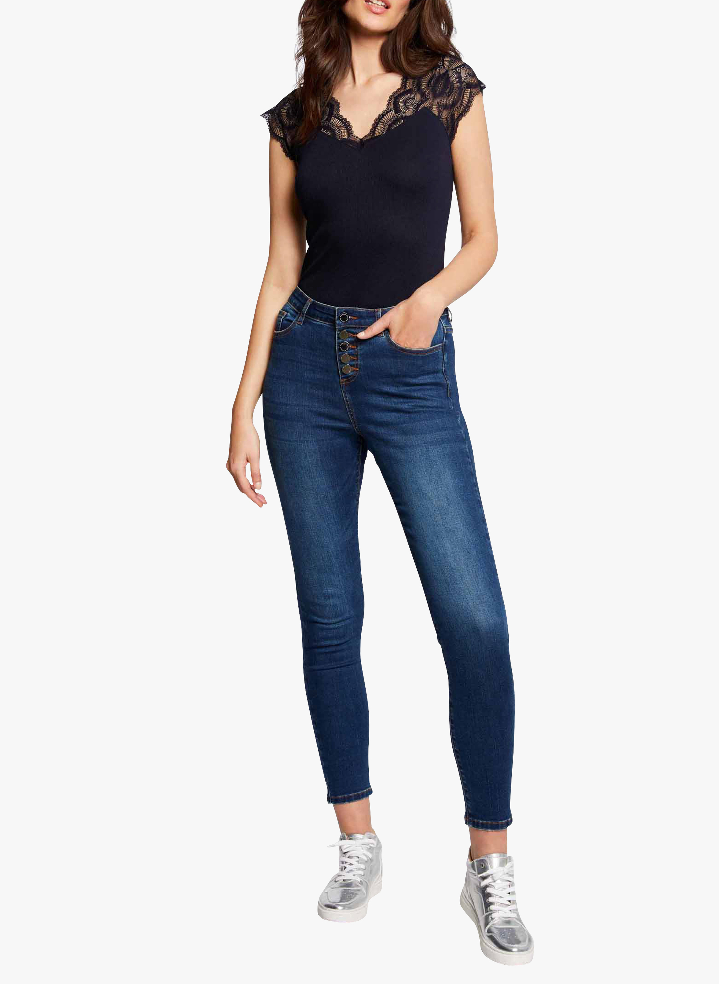 Short-sleeved top with lace MORGAN Blue