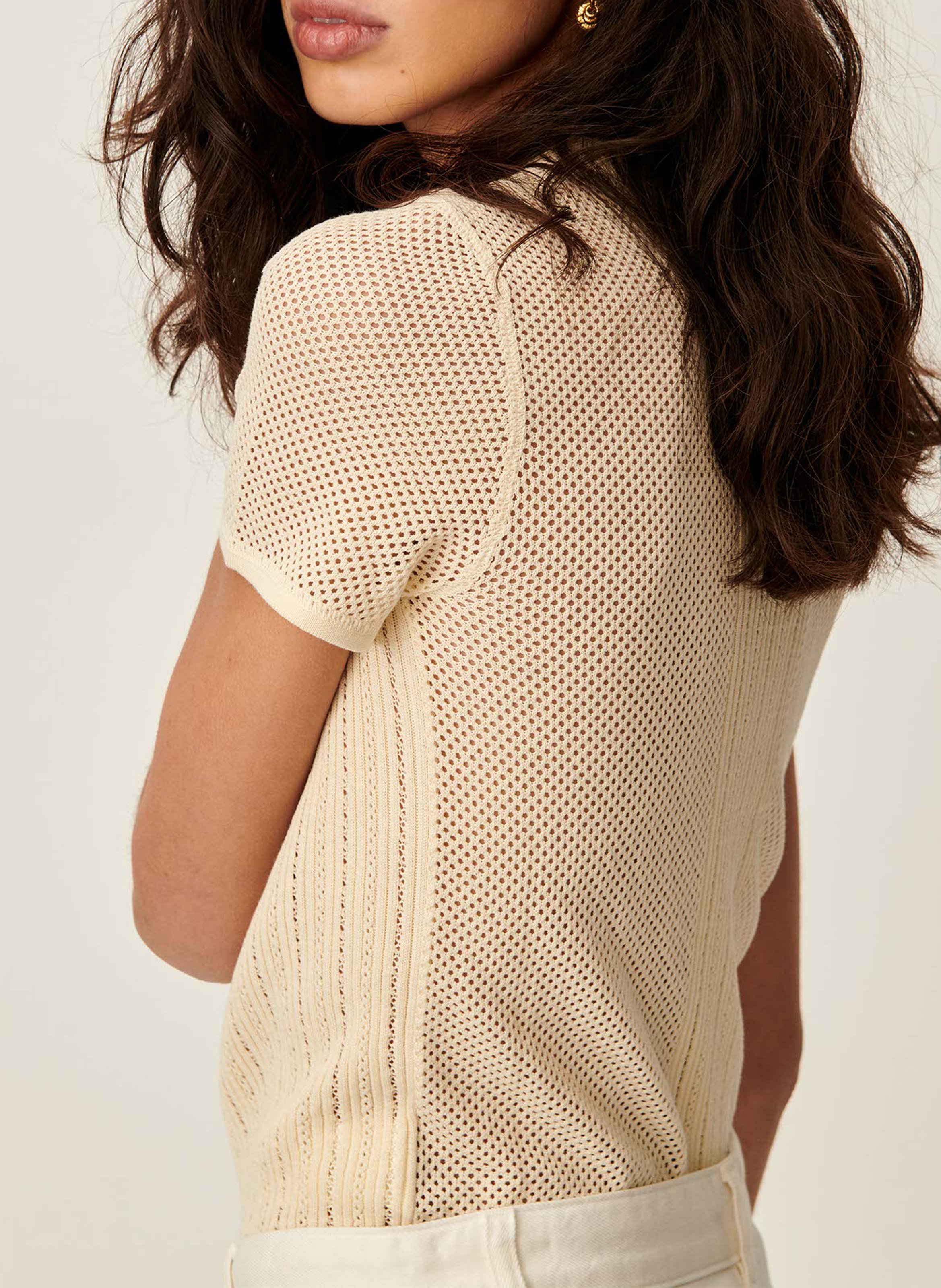 Straight-fit trui van ajourkatoen met ronde hals SESSUN Beige