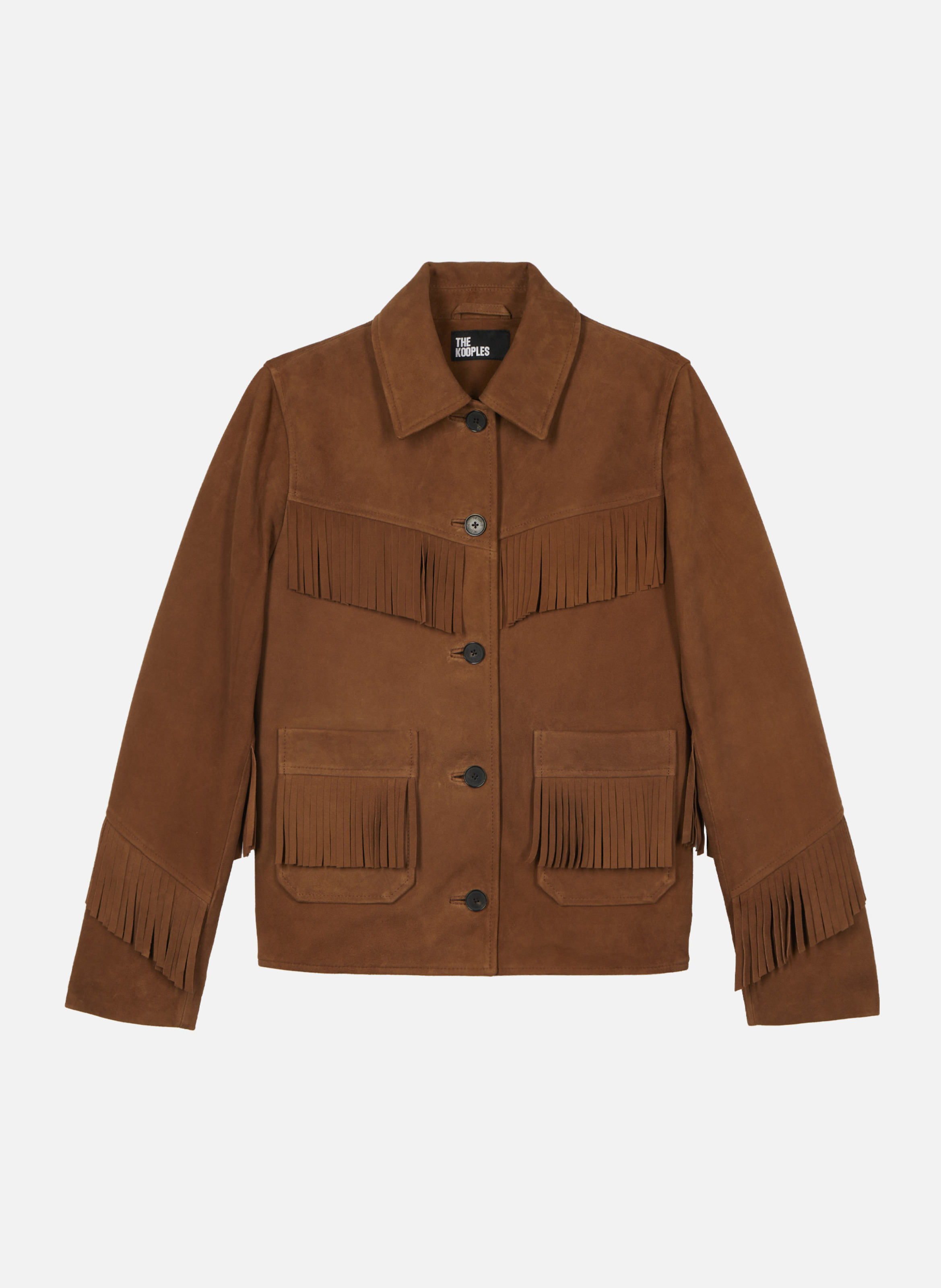 Blouson en cuir suède avec franges THE KOOPLES Marron