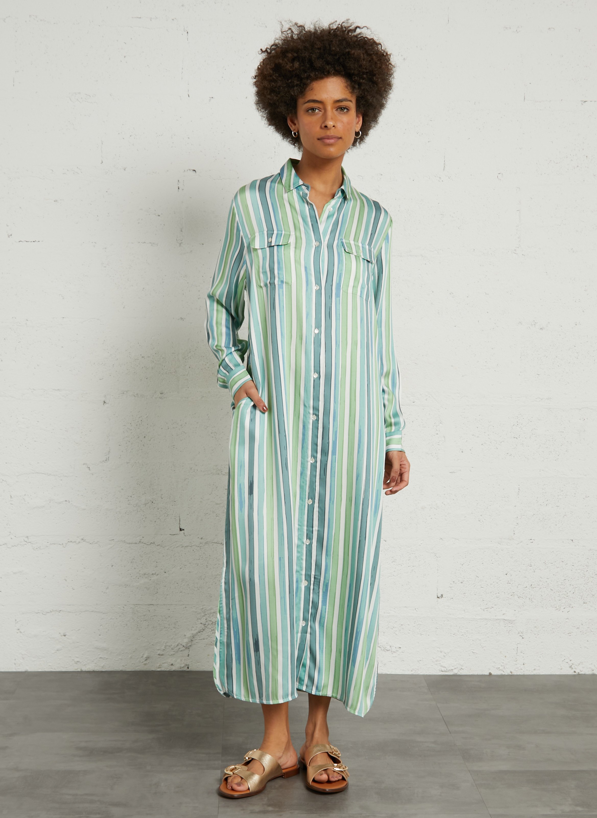 Robe chemise col classique à rayures BELLA JONES Bleu