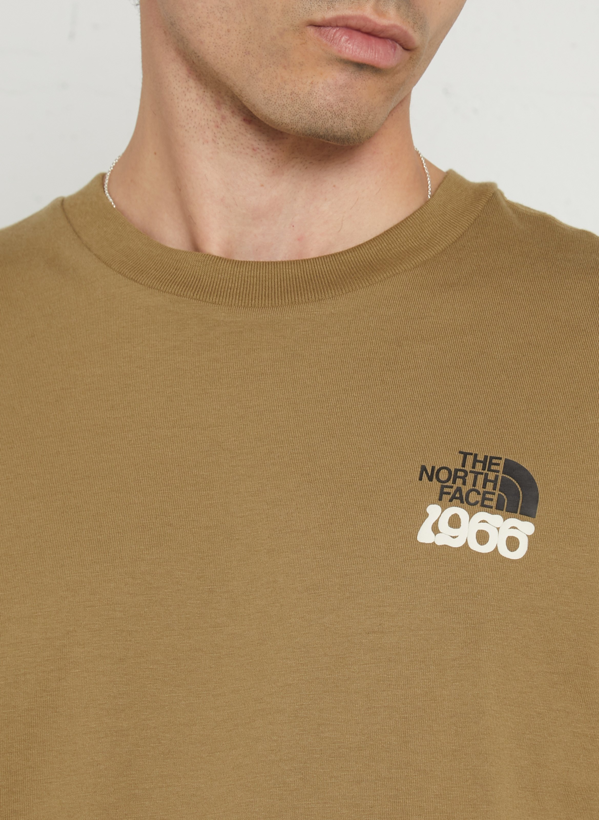 Straight round-neck cotton T-shirt with screen print THE NORTH FACE Brown