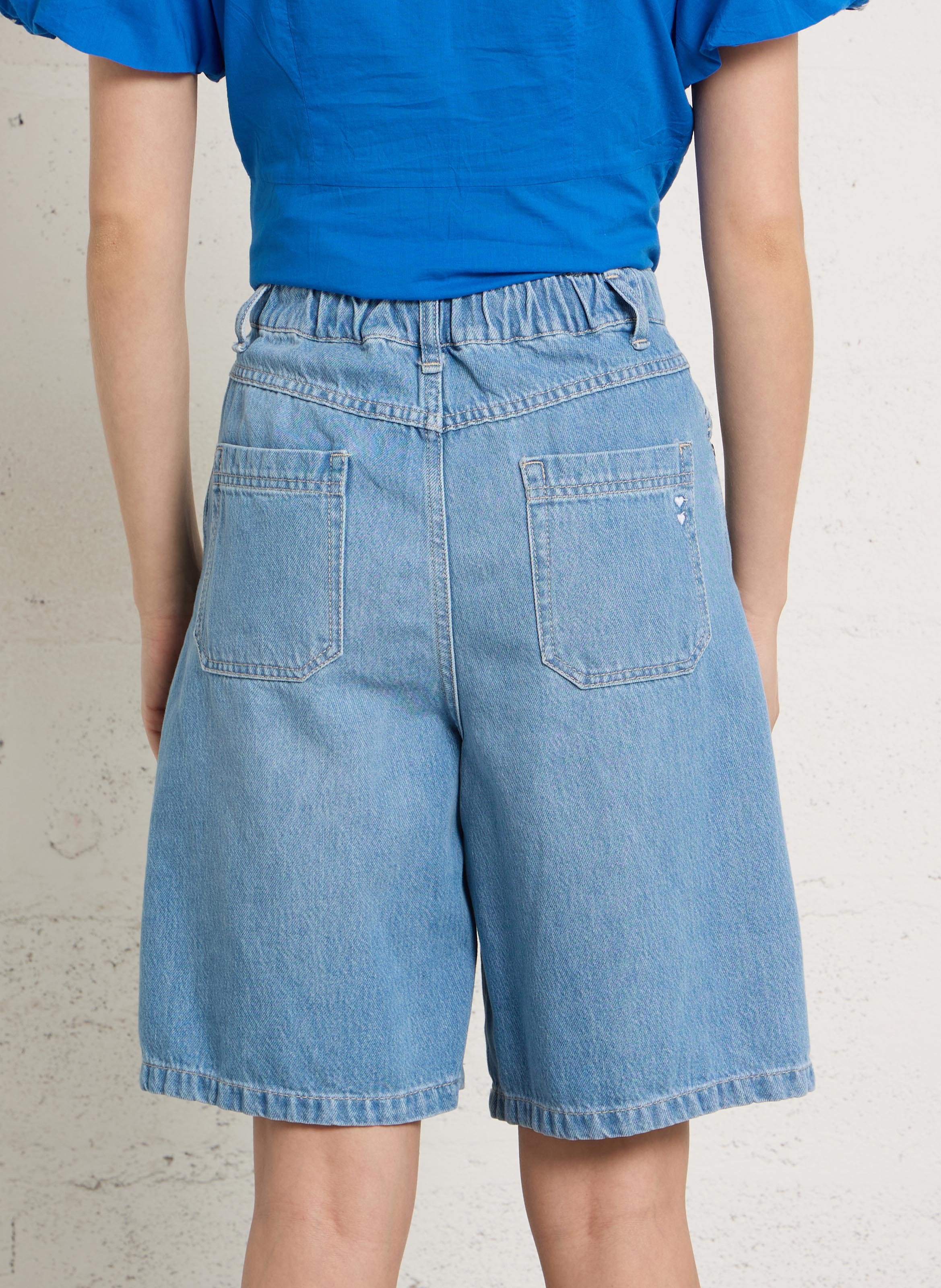 Bermuda met hoge taille in katoenmix. PLEASE Blauw