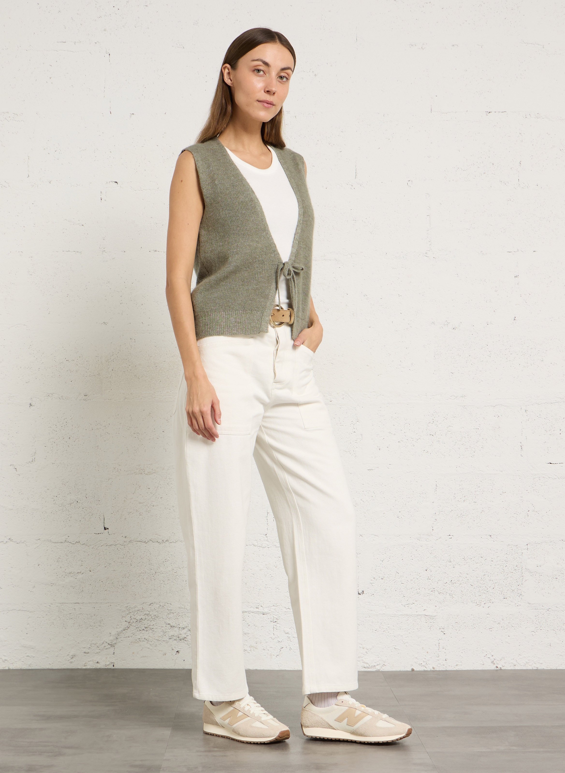 Low-top leather mix sneakers NEW BALANCE Grey