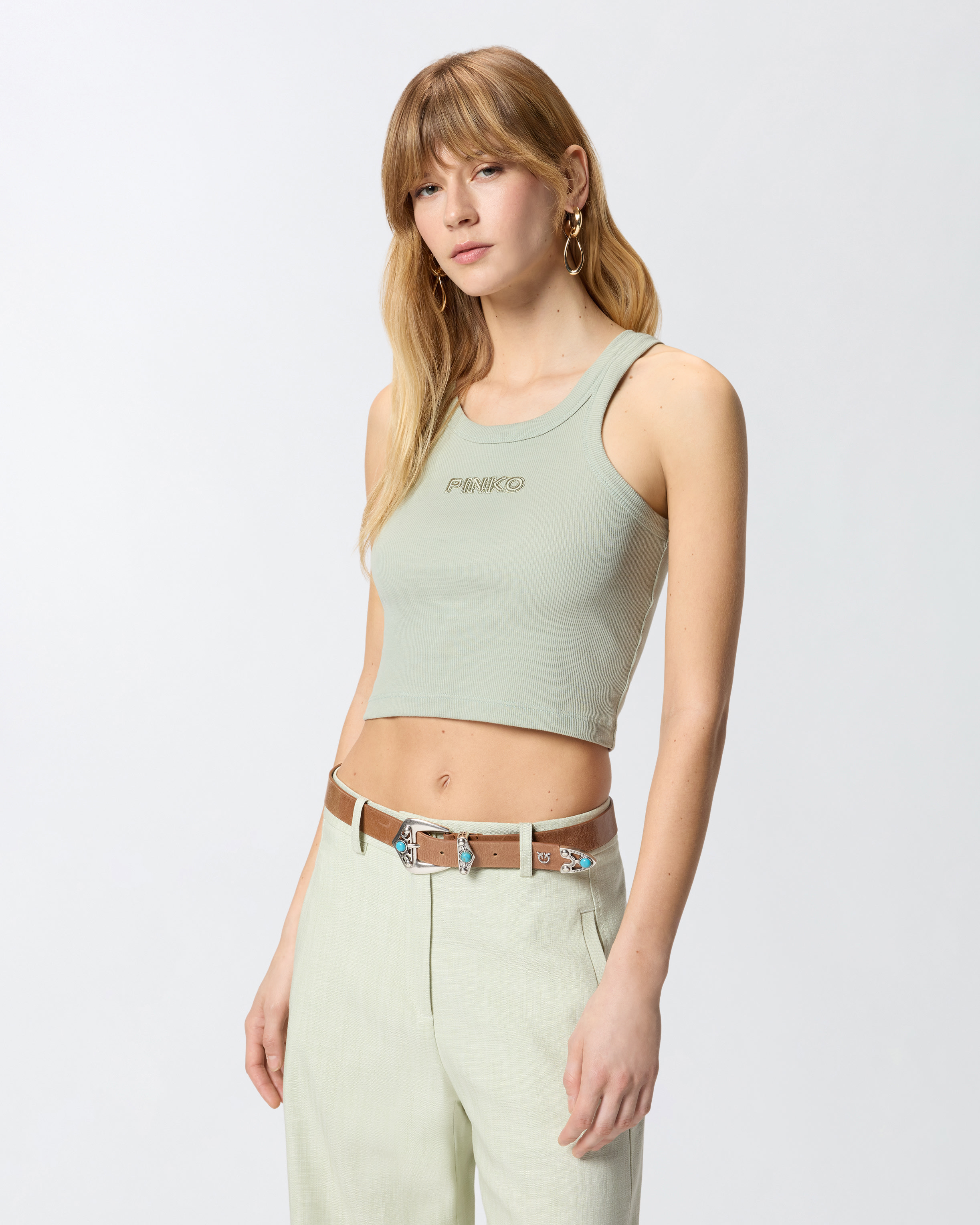 Débardeur cropped à logo pinko PINKO Vert