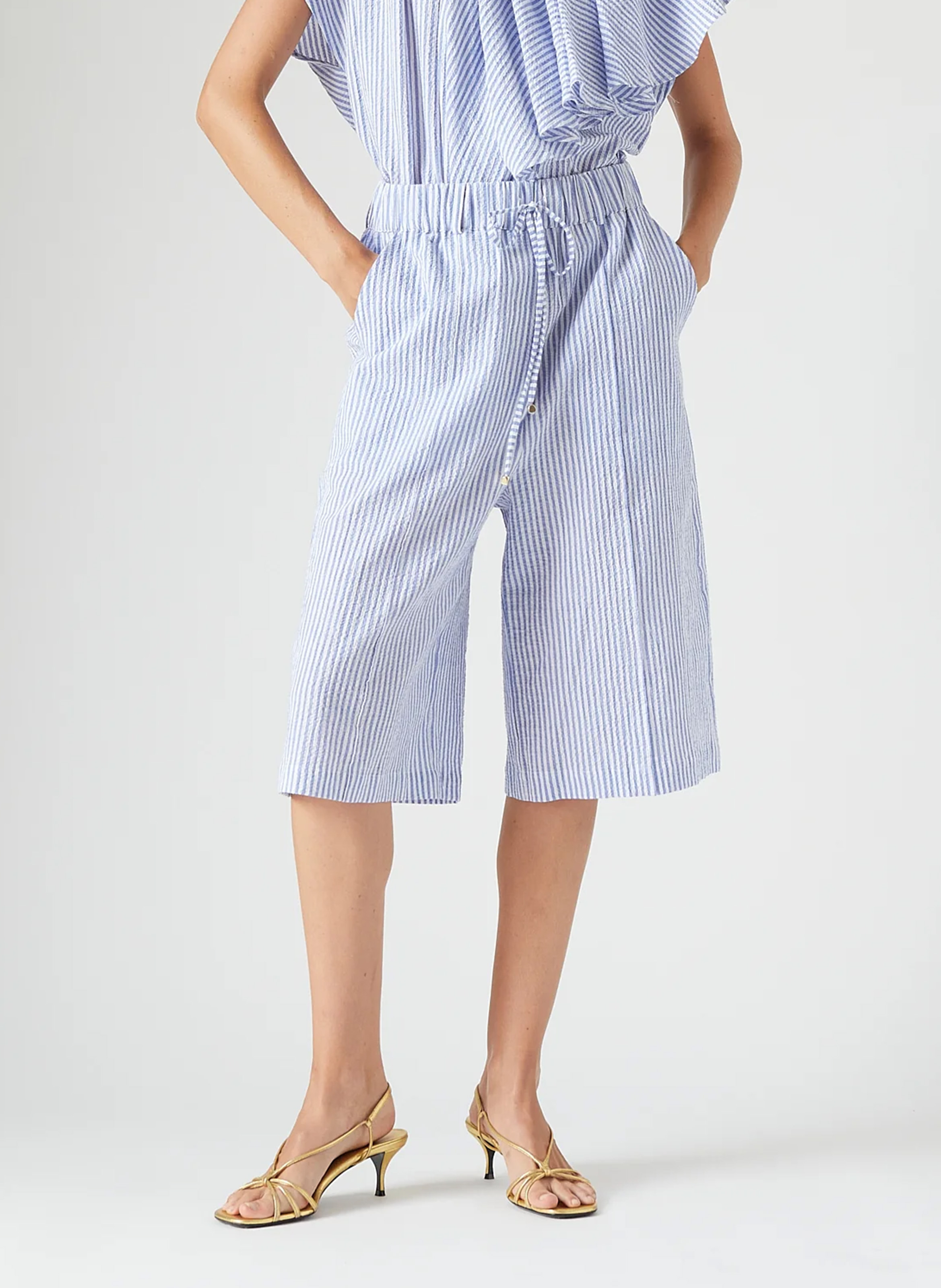 Bermuda large taille haute rayé THE LABEL EDITION Bleu