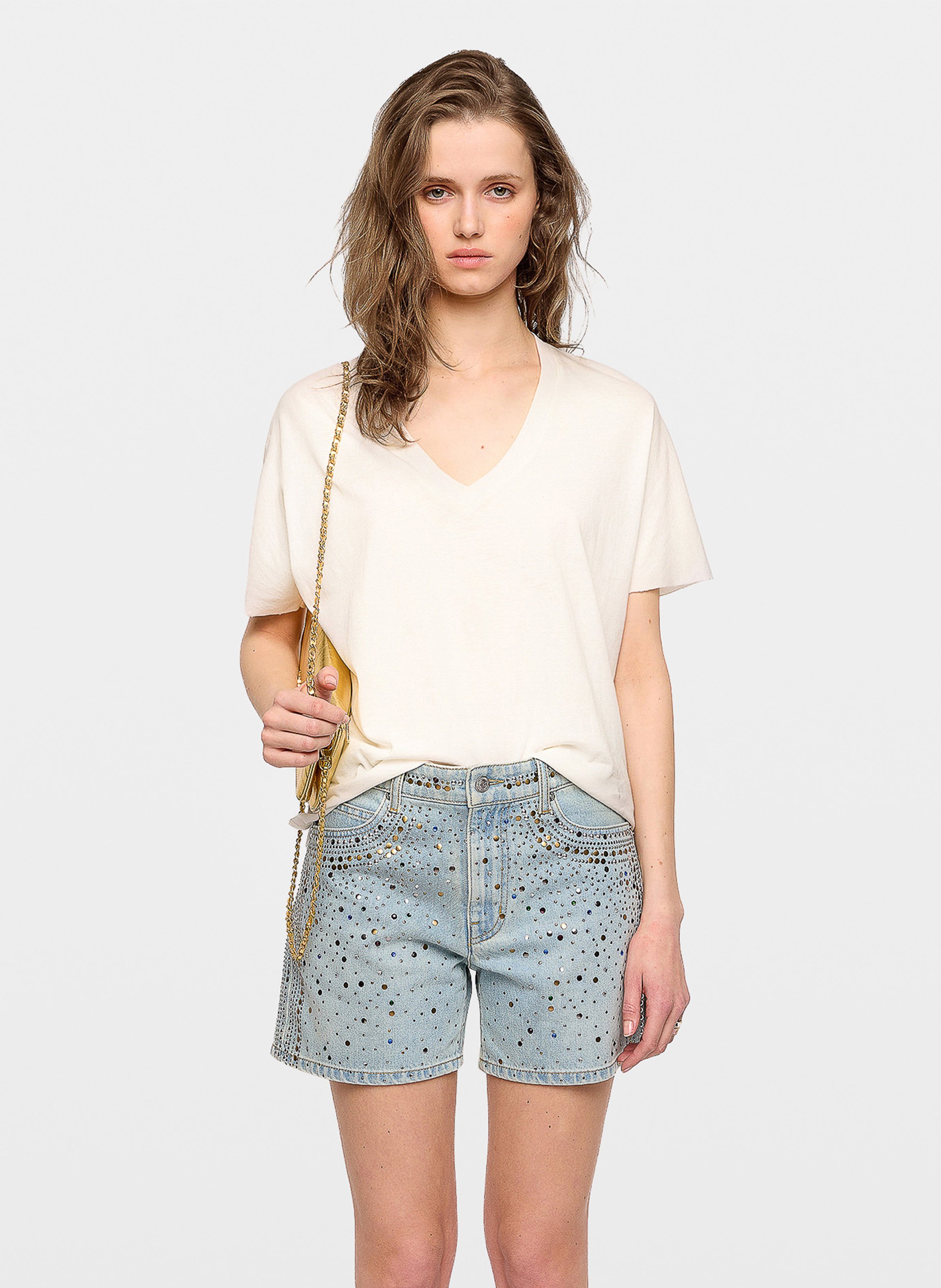 Tee-shirt col V en coton bio ZADIG&VOLTAIRE Blanc
