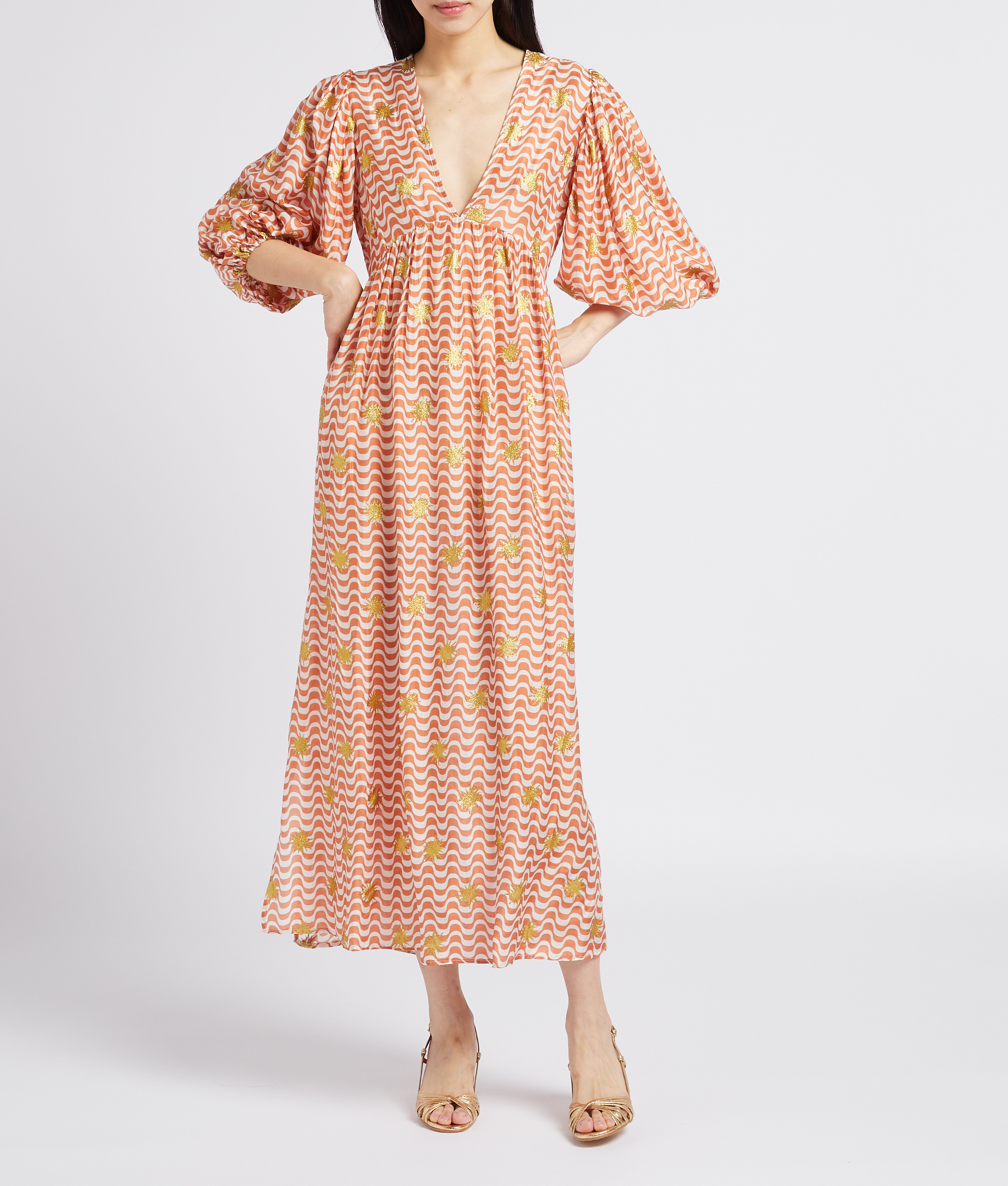 Long printed V-neck dress SUNDRESS Multicolored