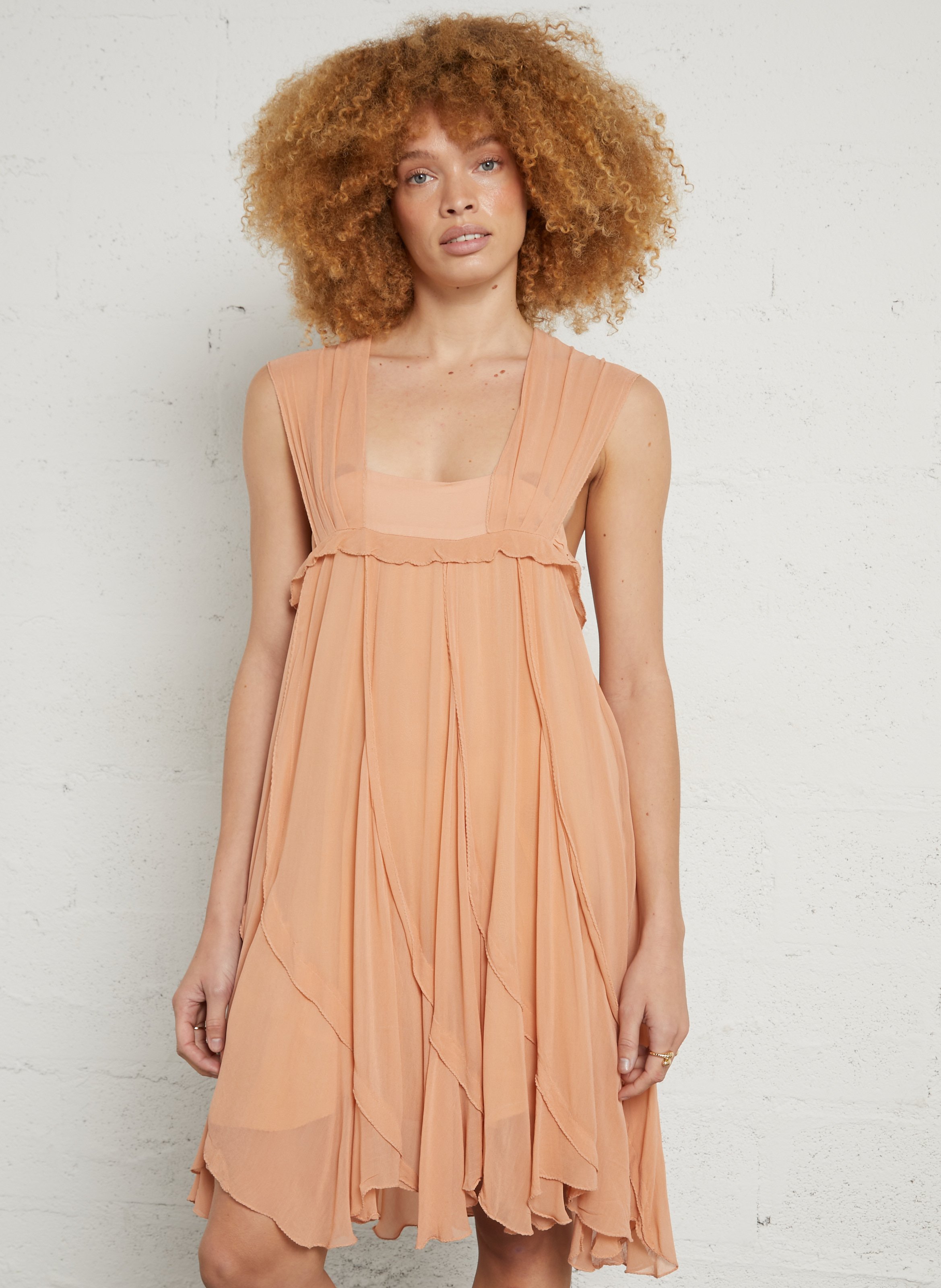 Robe midi encolure carrée MES DEMOISELLES Beige
