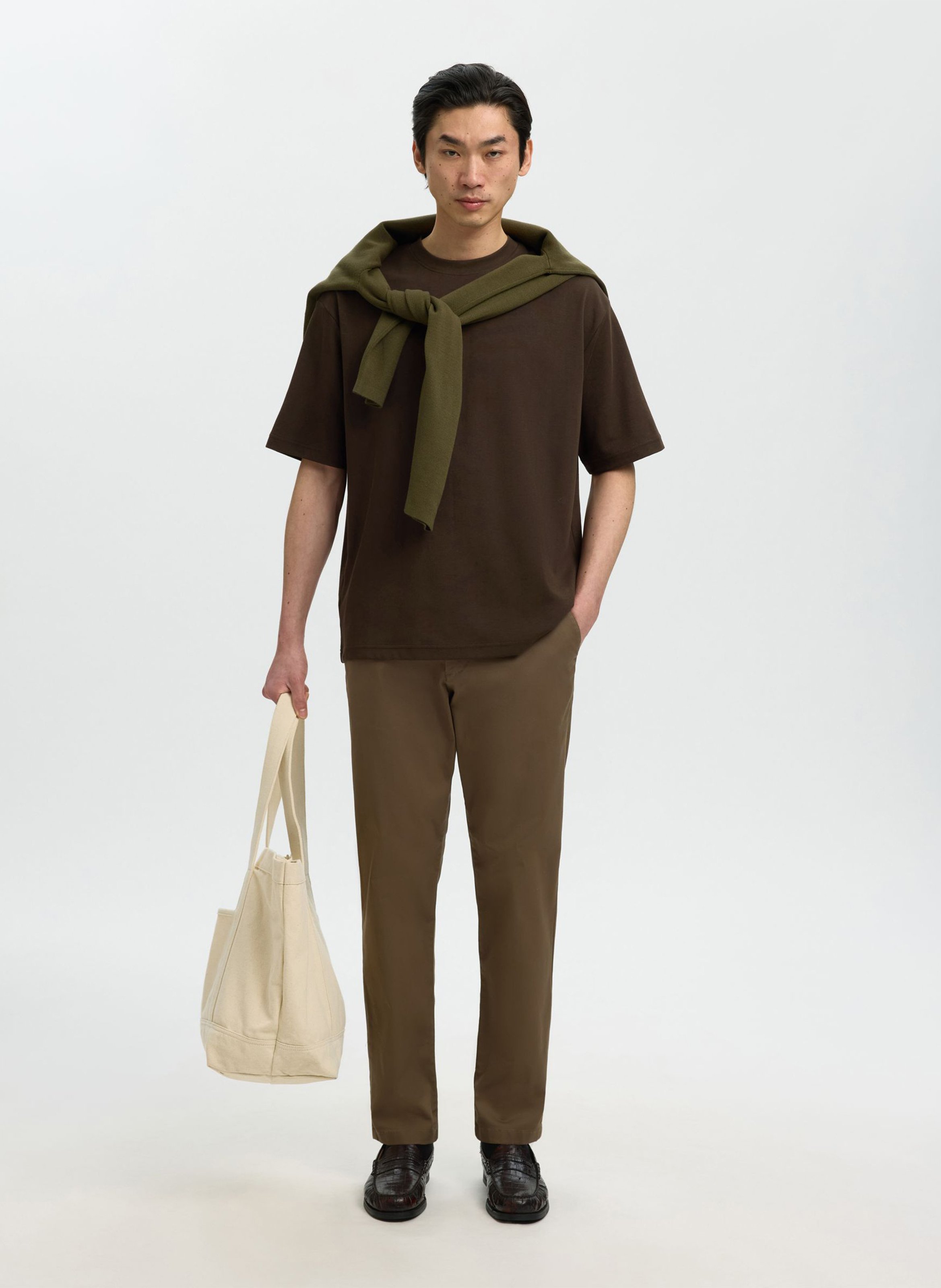 Oversized organic cotton blend t-shirt | Brown SELECTED Men
