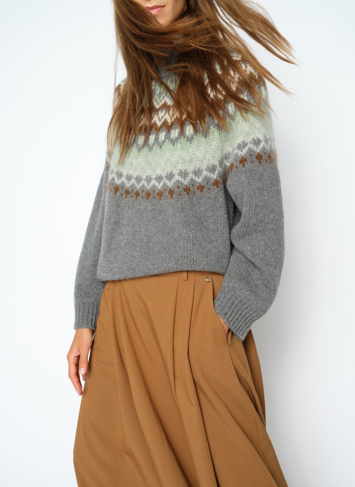 Pull ample imprimé en laine mélangée MOS MOSH Gris