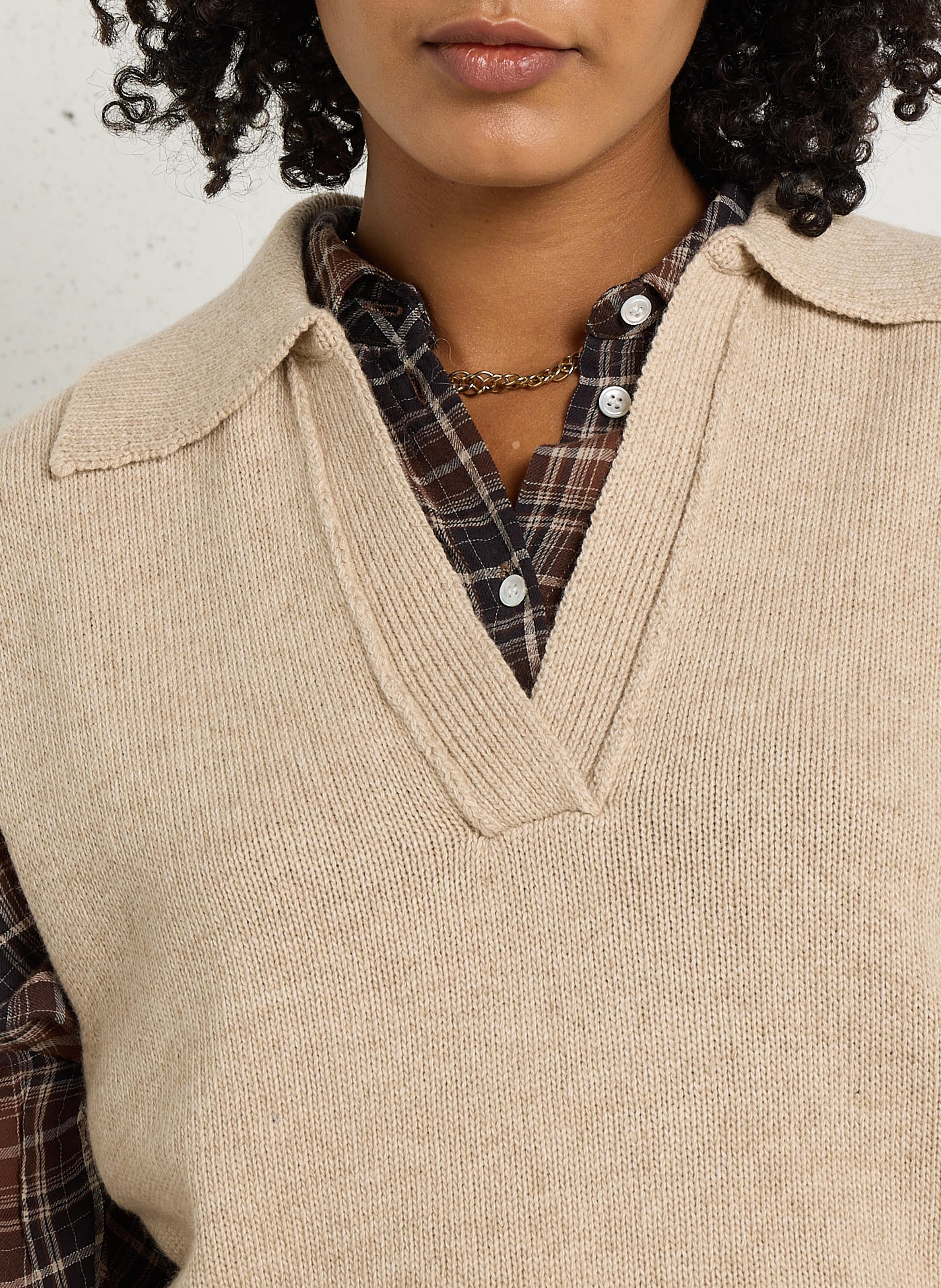 Pull col V en laine mélangée HARTFORD Beige