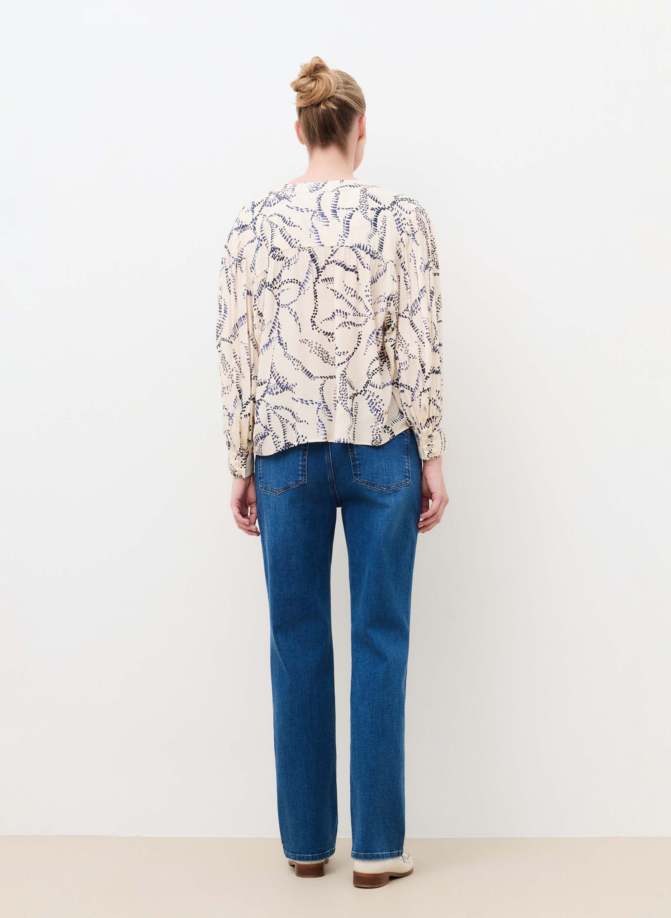 Rechte blouse met print CAROLL Beige