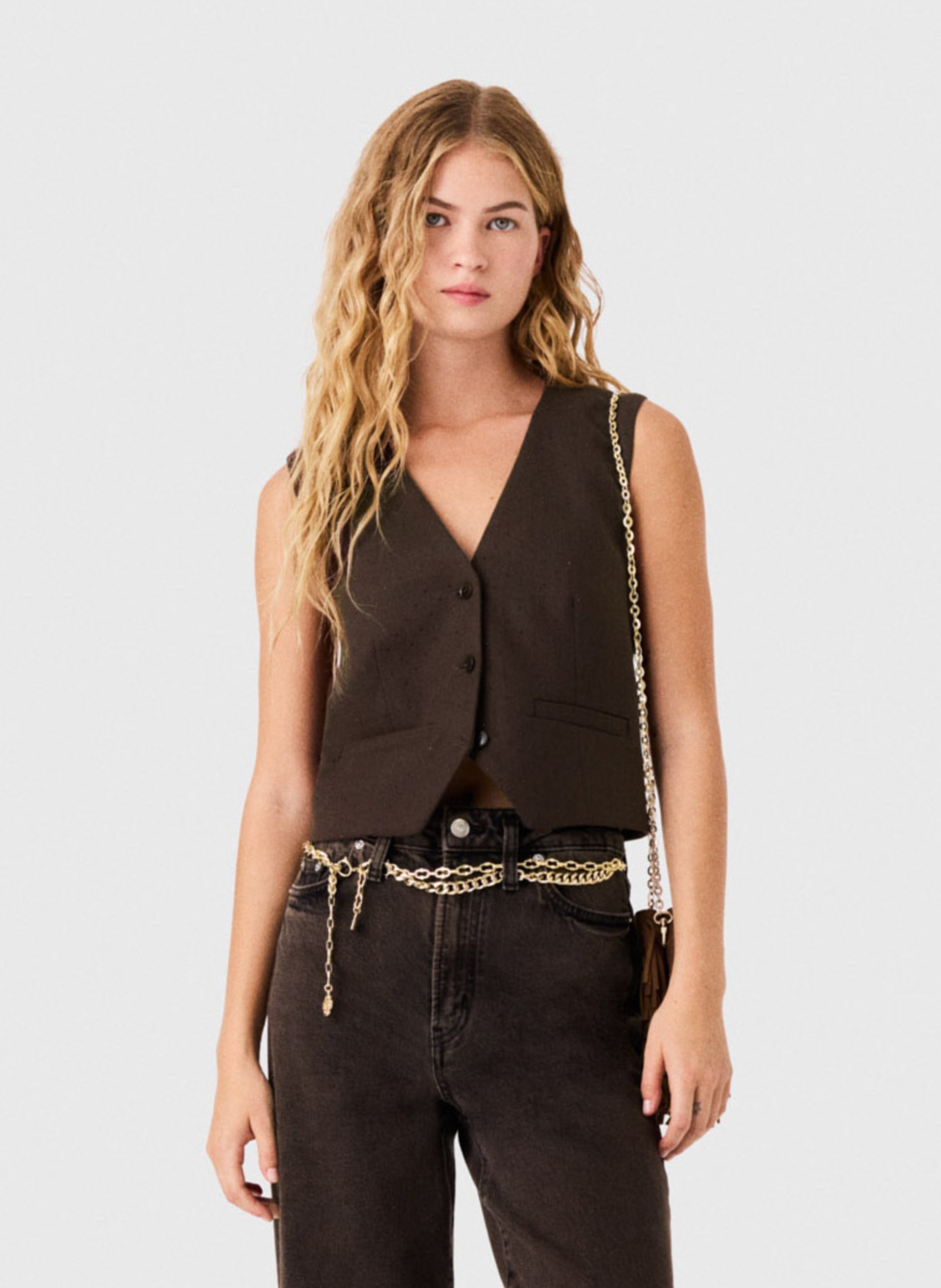 Veste droite sans manches MAJE Marron
