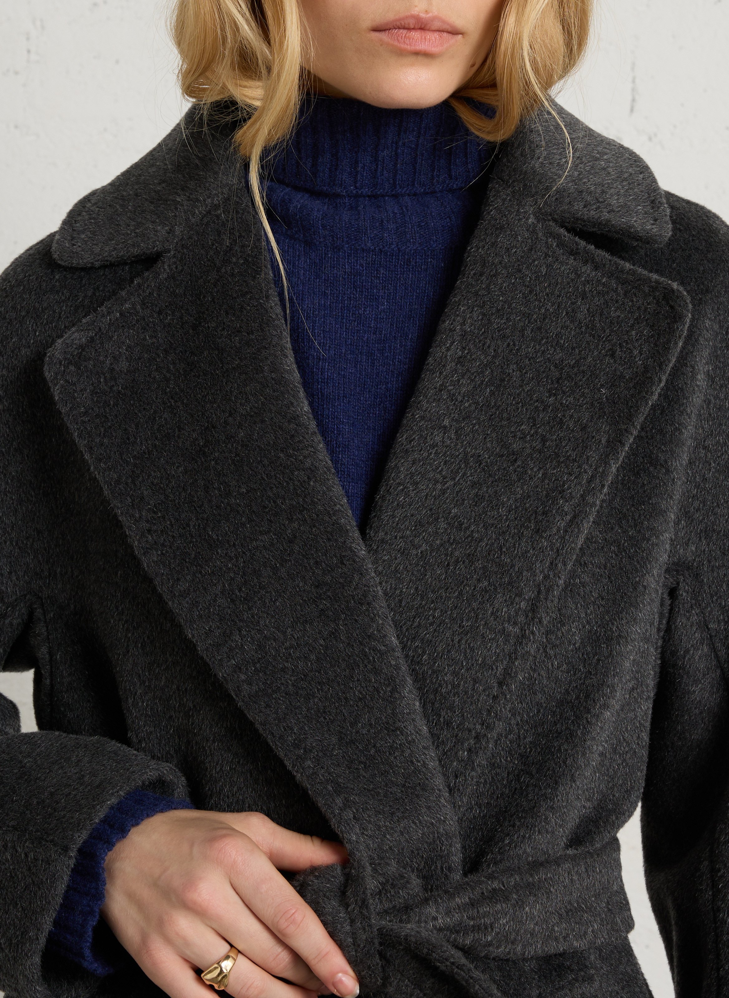 Manteau ceinturé en laine mélangée MAX MARA WEEK END Noir