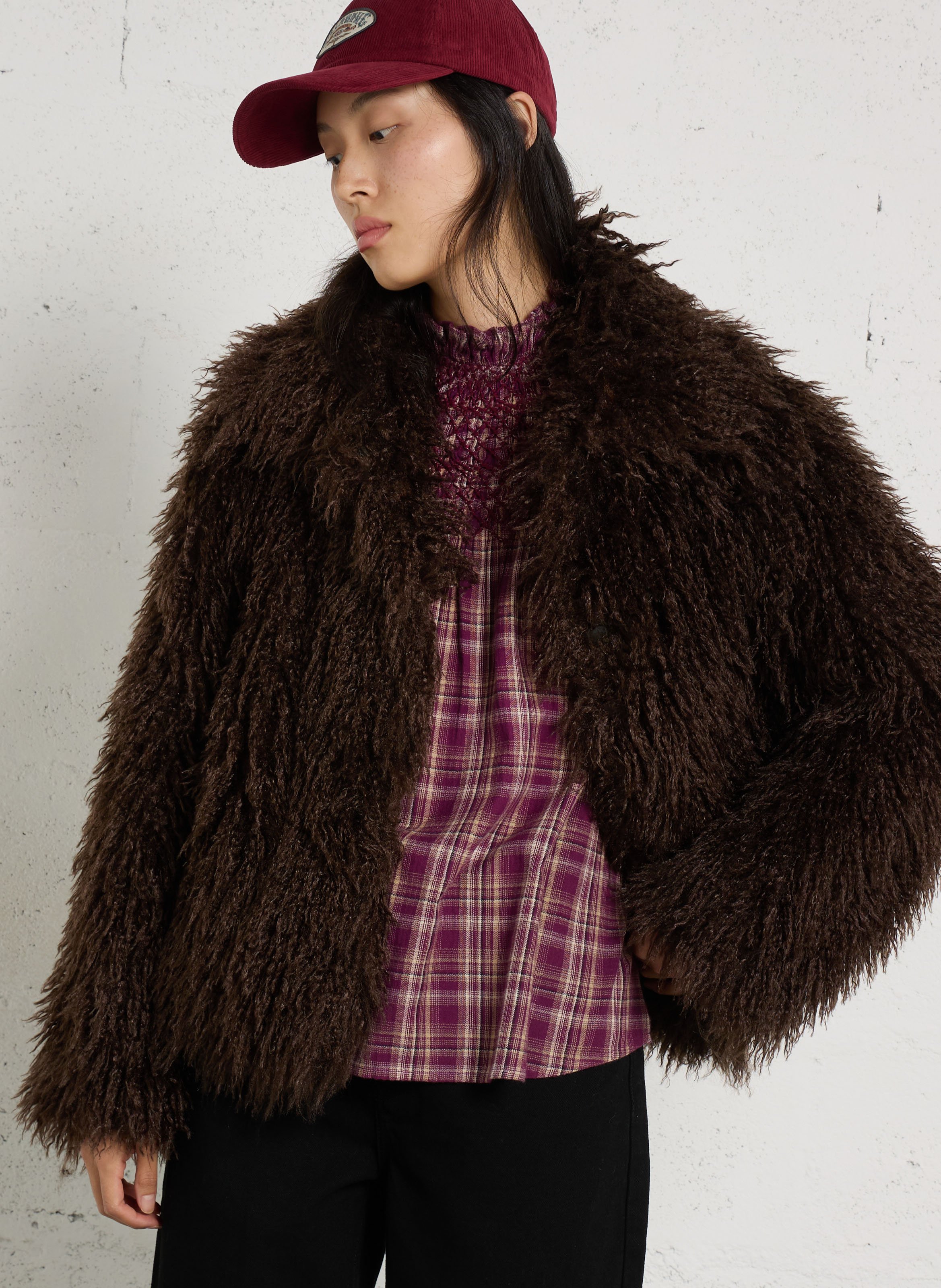 Manteau col montant effet fourrure SUD EXPRESS Marron