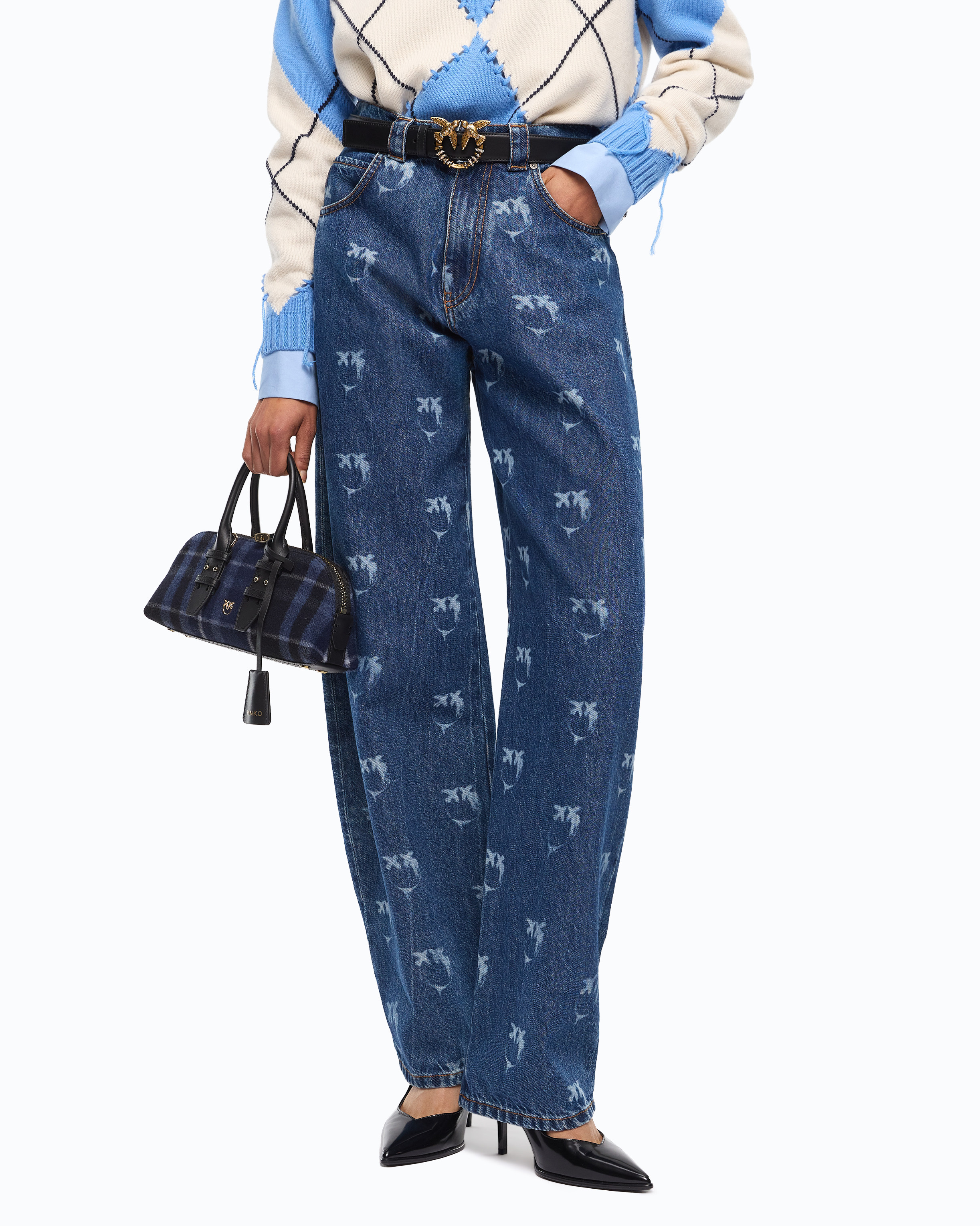 Jeans with all-over Love Birds logo PINKO Blue