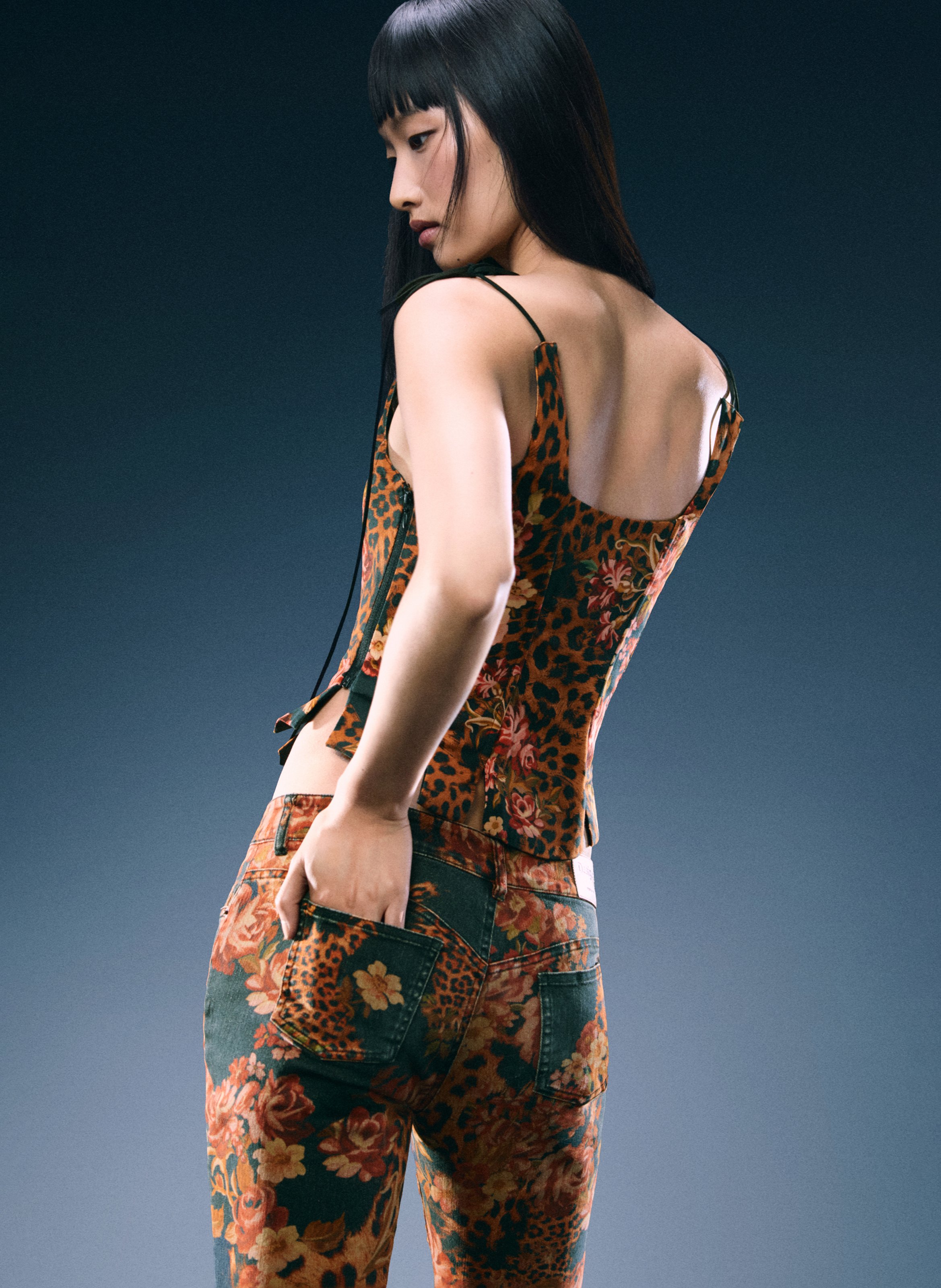 Jean évasé taille haute imprimé DESIGUAL Bleu