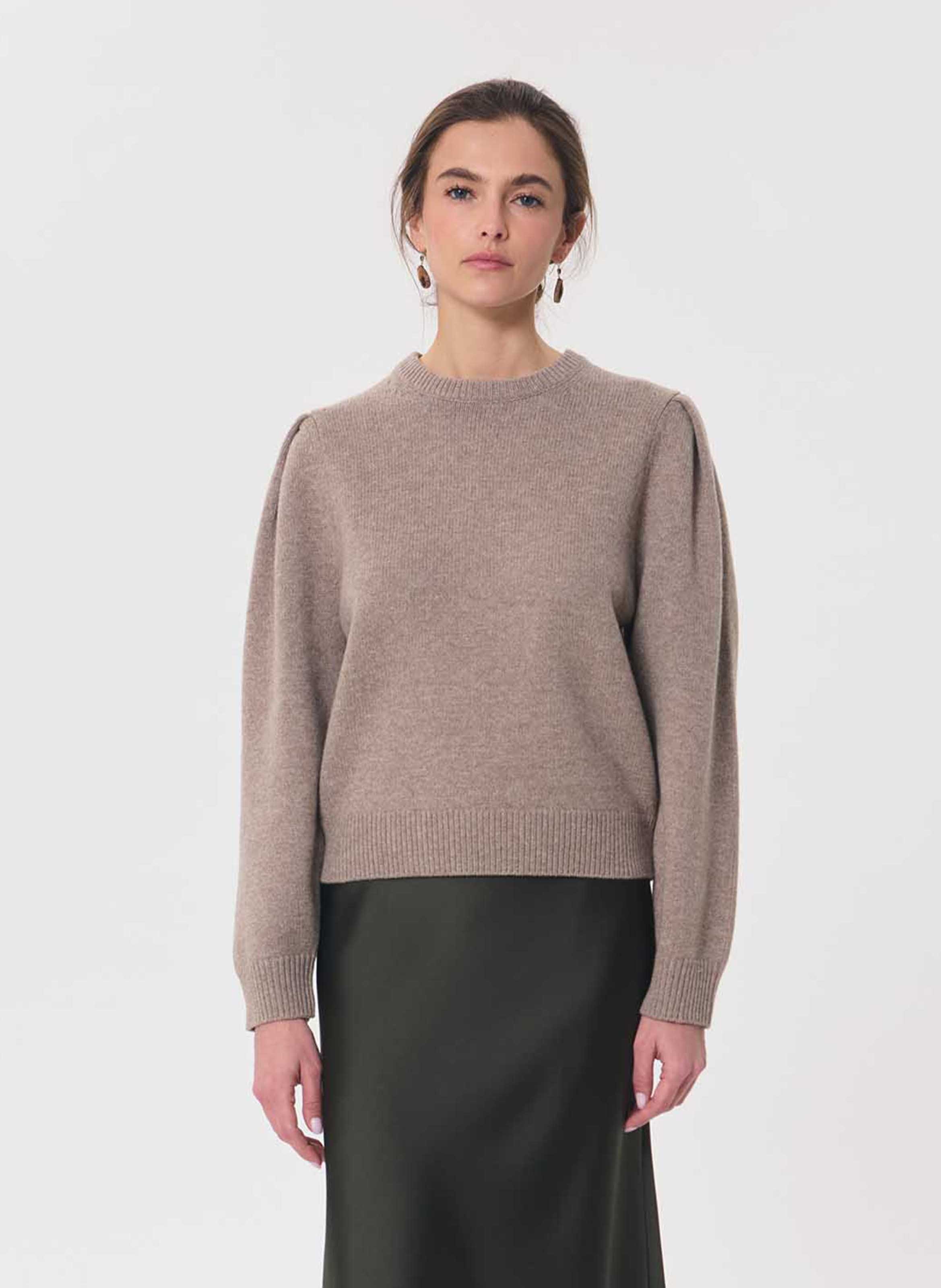 Round neck solid color wool blend sweater TARA JARMON Brown