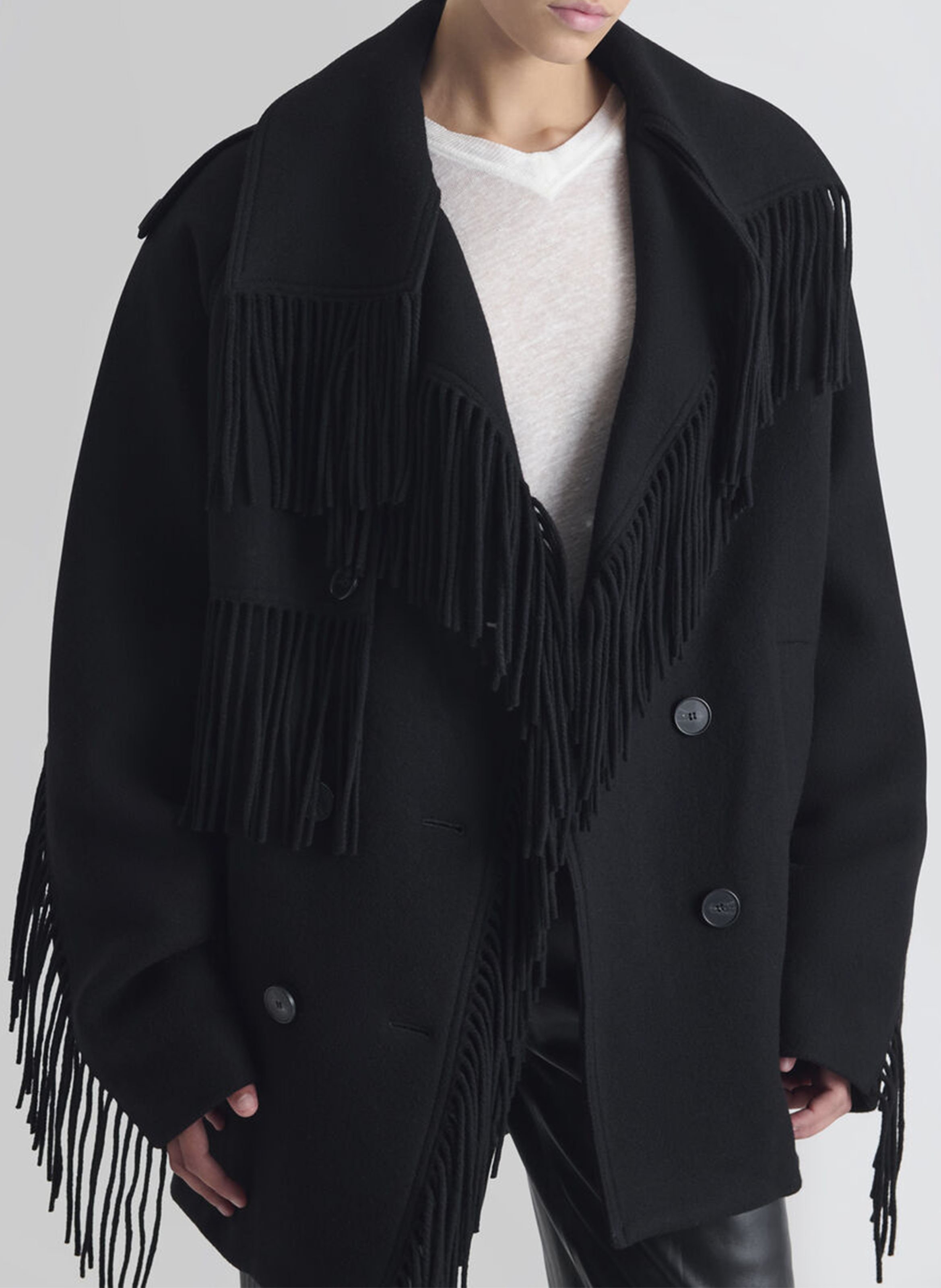 Oversized fringed coat in a wool blend IRO Black