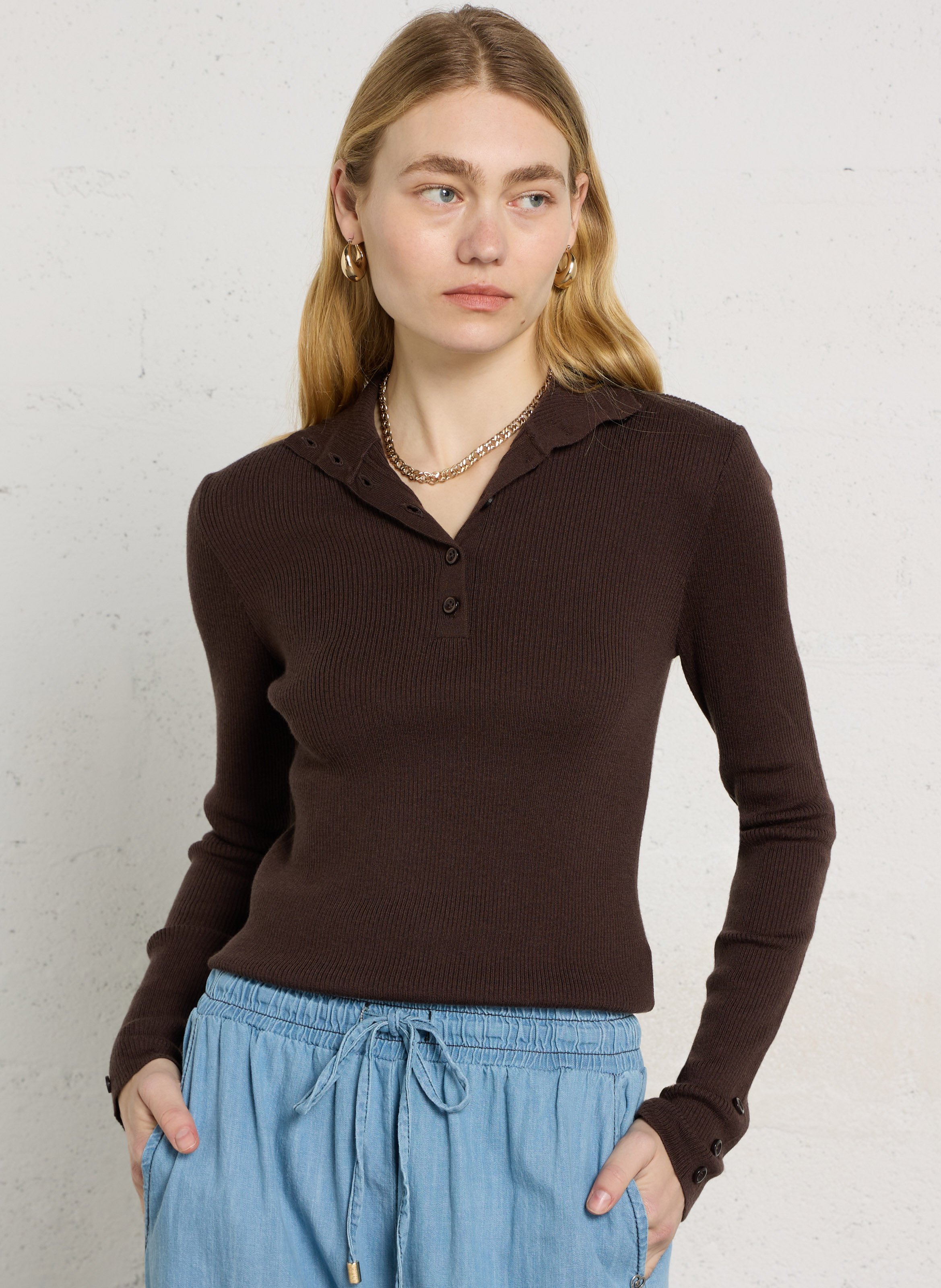 Pull cintré col montant boutonné MAISON 123