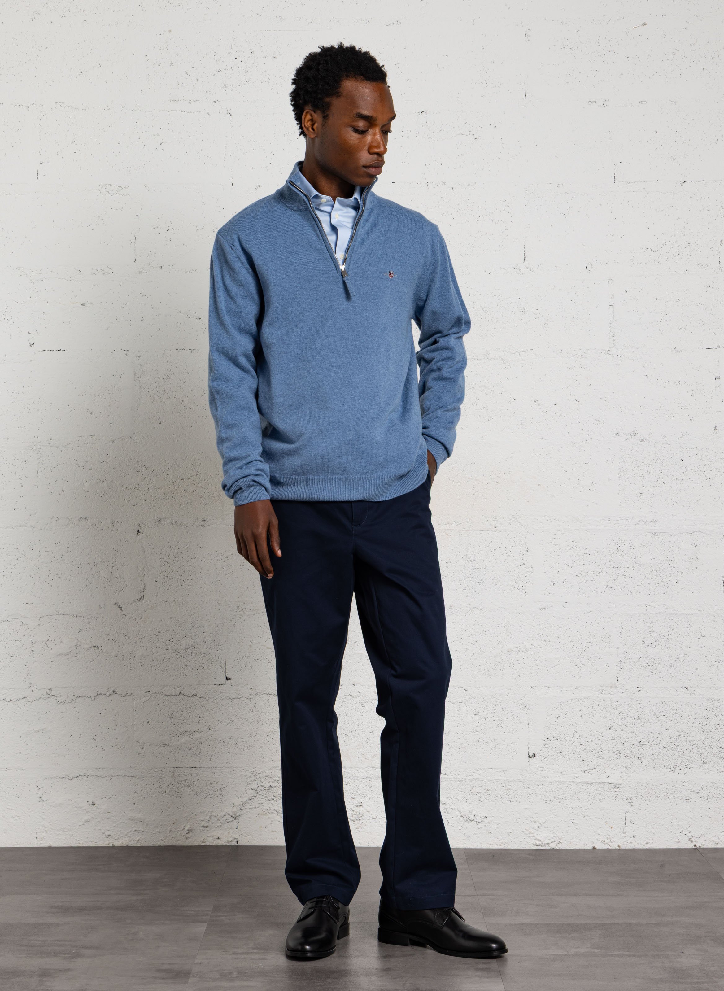 Pull droit col montant zippé en laine GANT Bleu