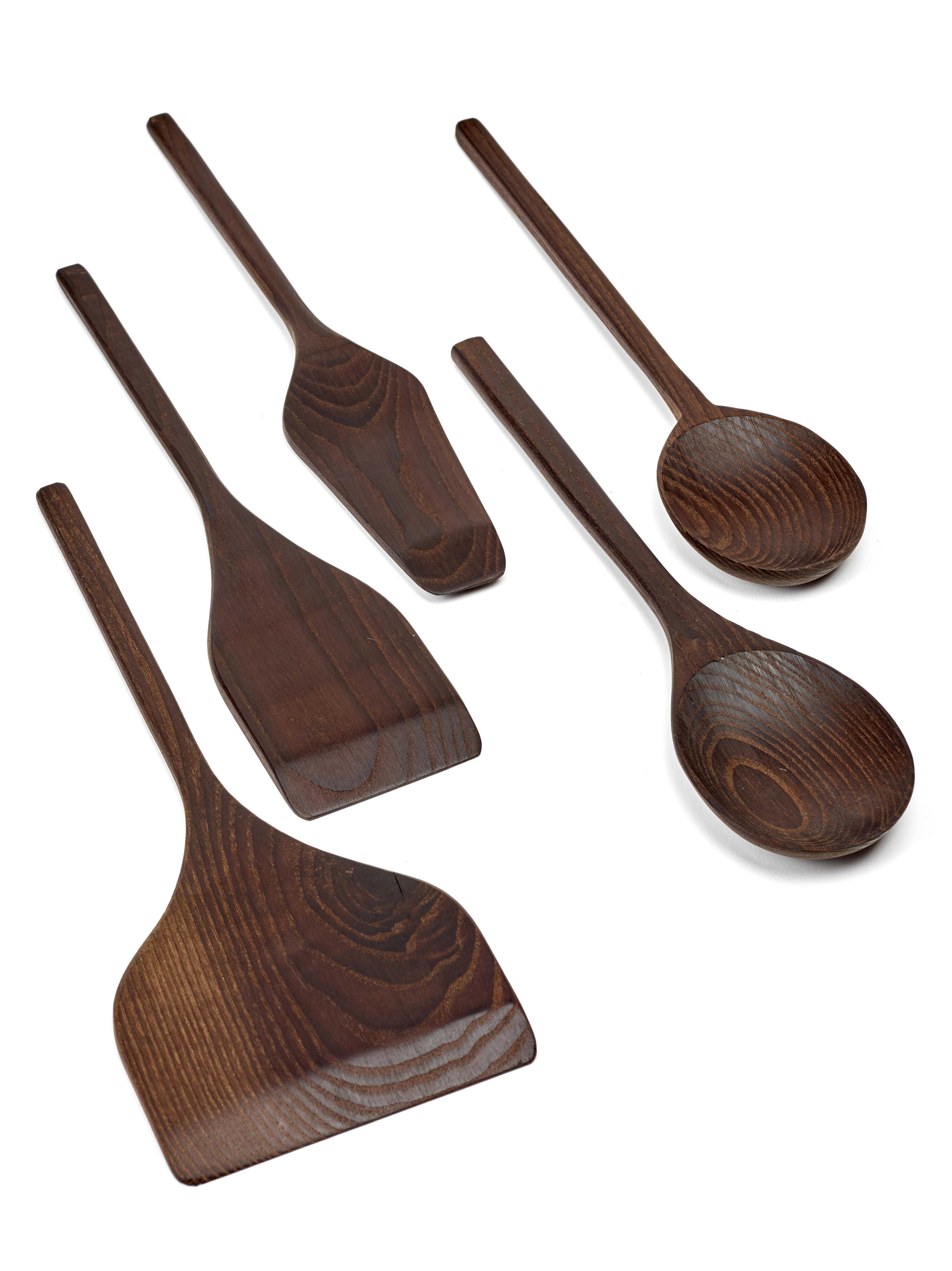 Ustensiles Cuisine Lot De 3 Ustensiles De Cuisine En Bois, Spatule Antiadhésif Anti-Rayures Pour Les Sautés, Woks Et Poêles - 32 Cm Spatule En Bois De Teck
