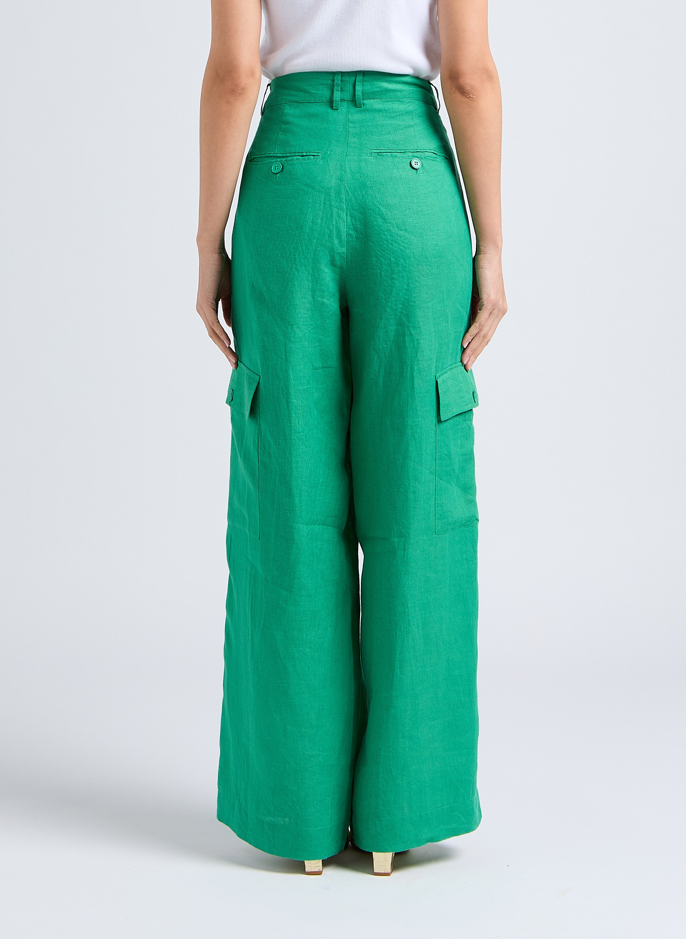 Pantalon large en lin MES DEMOISELLES Vert
