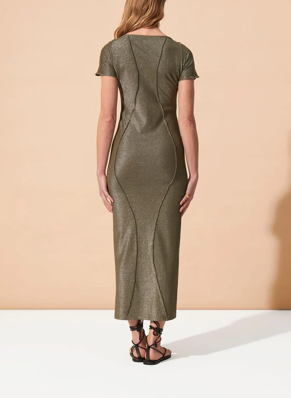 Long form-fitting dress with ruffles and metallic threads FETE IMPERIALE Green