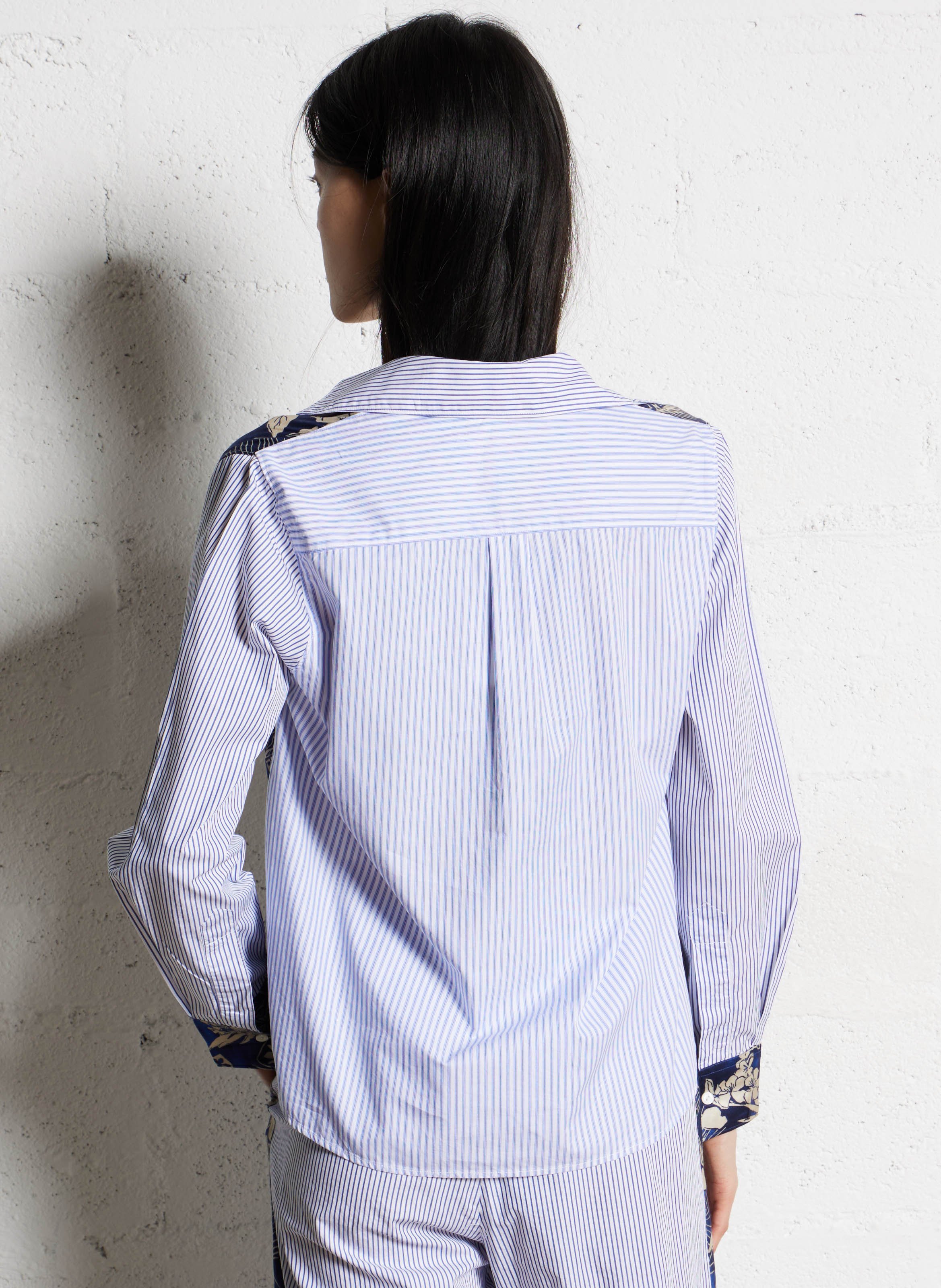 Chemise col classique manches contrastantes en coton DIEGA Blue