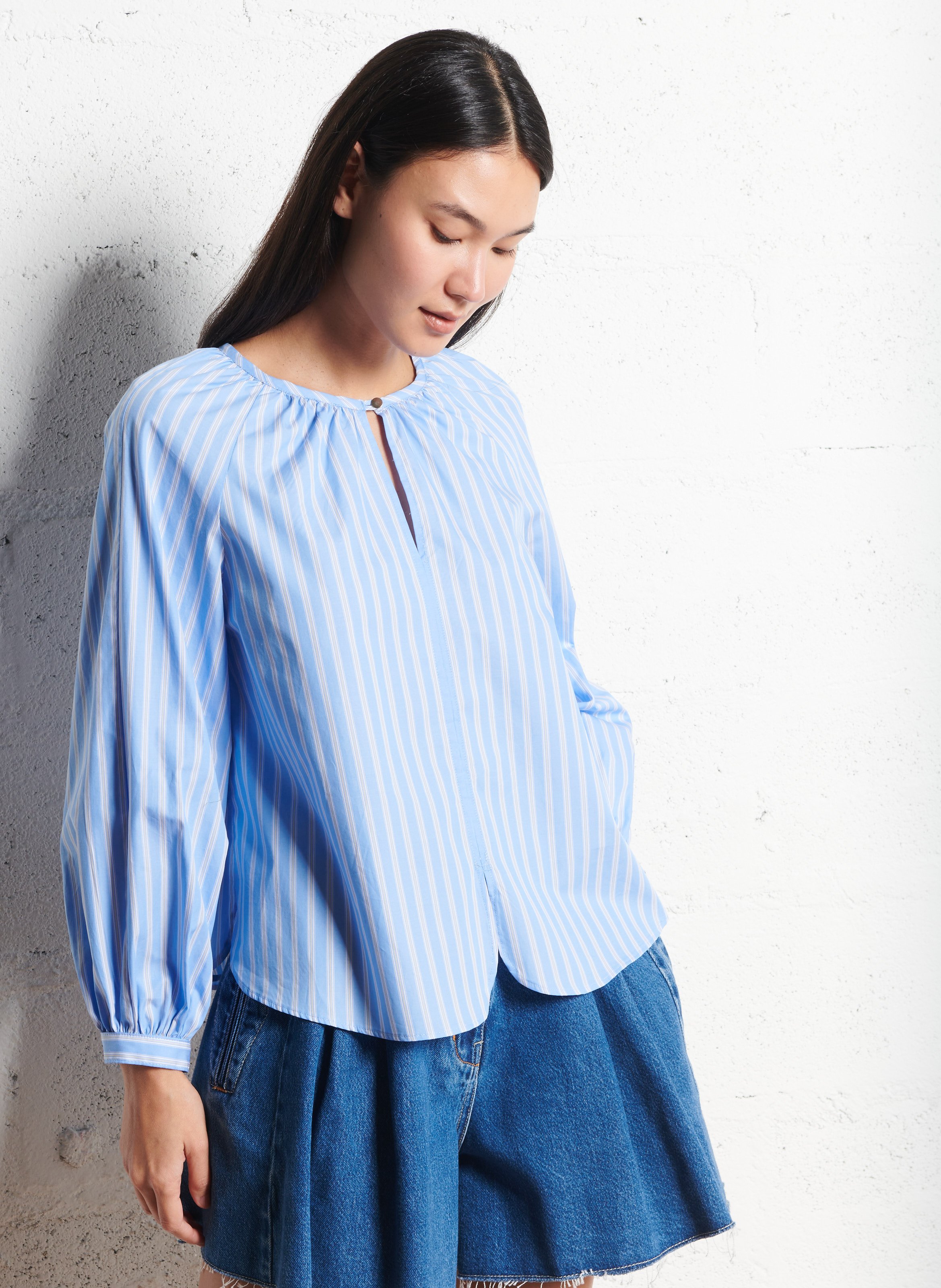 Round-neck cotton blouse BELLEPIECE Blue