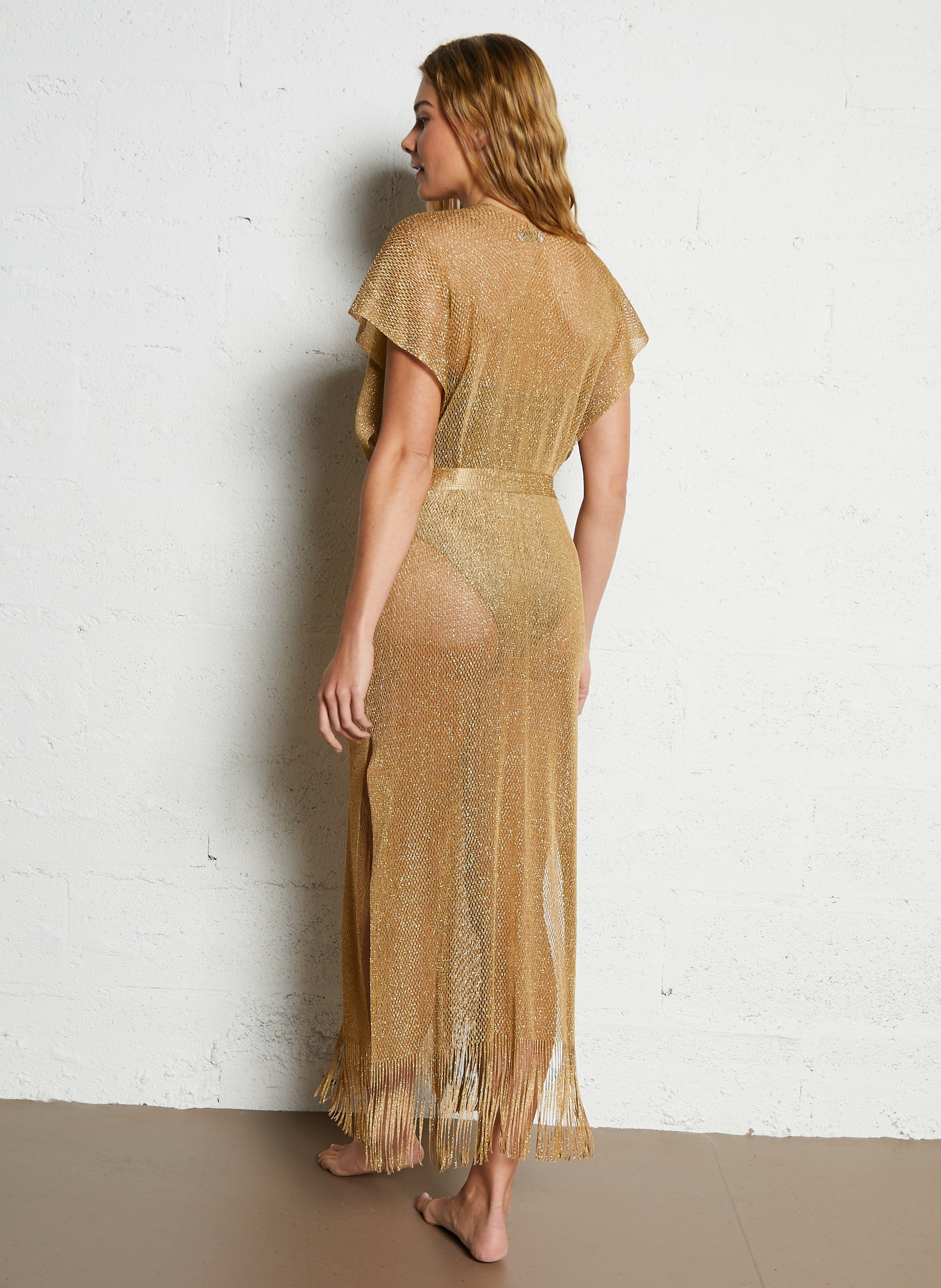 Glanzend, gebreid vest BELIZA Goudkleurig