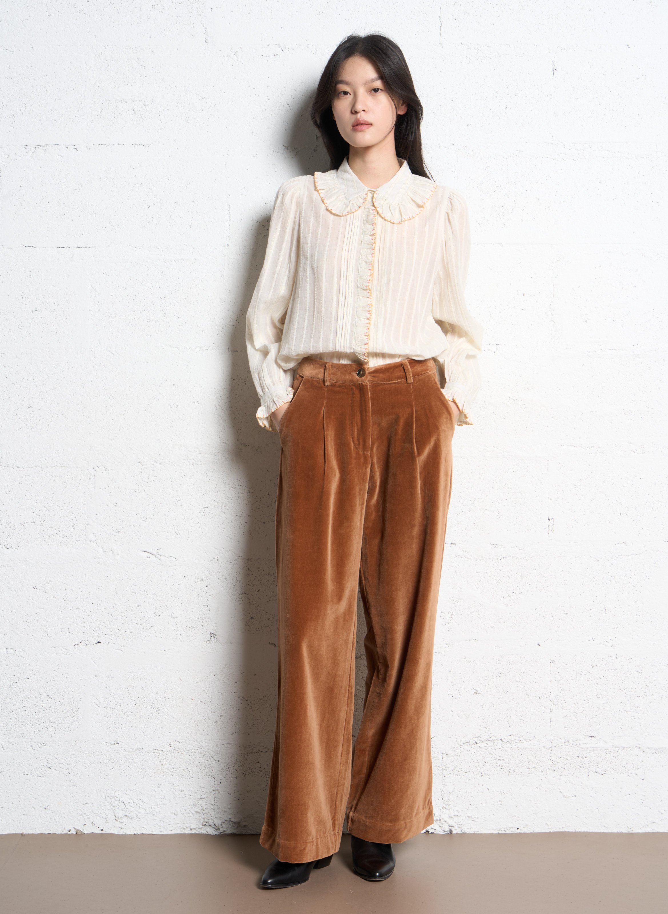 Weite Hose aus Baumwoll-Velours EMILE ET IDA Braun