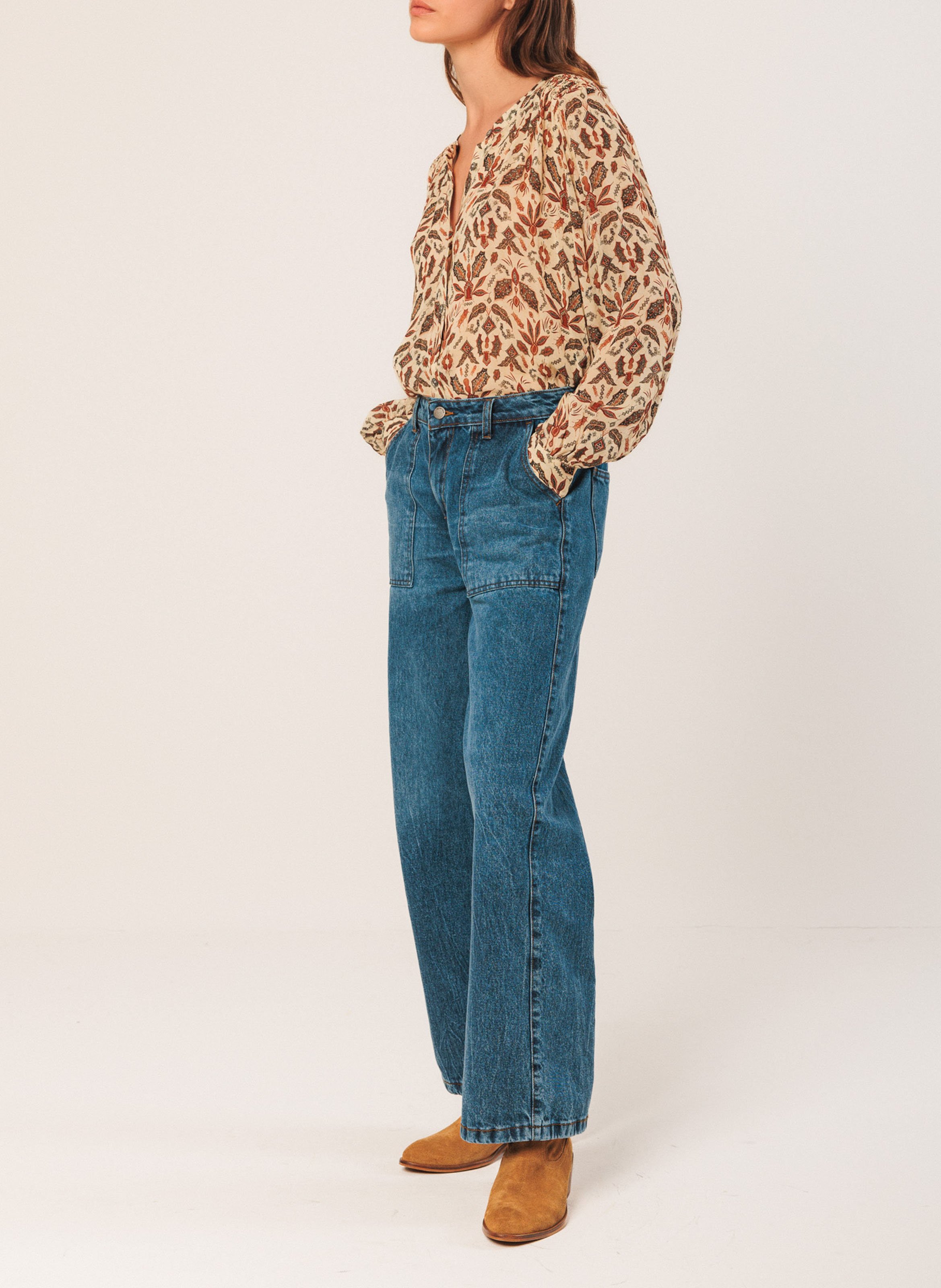 Chemise ample col tunisien imprimée INDI & COLD Beige