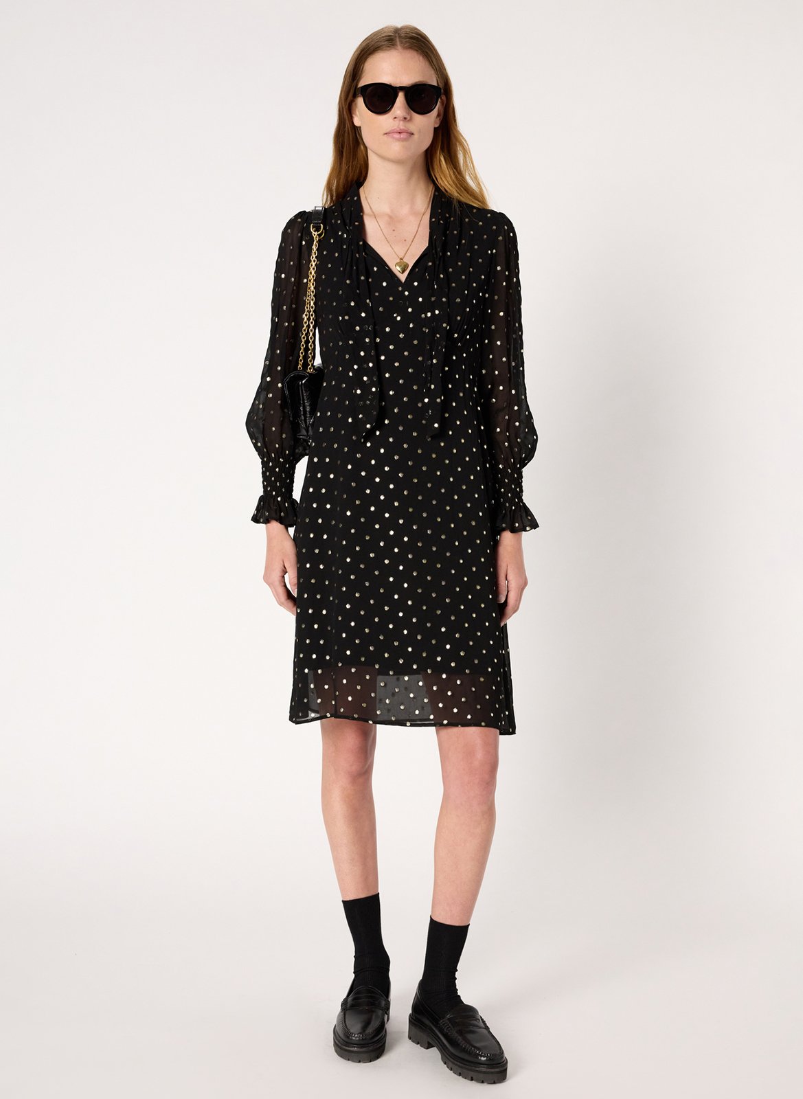 Robe courte cintrée col lavallière GERARD DAREL Noir