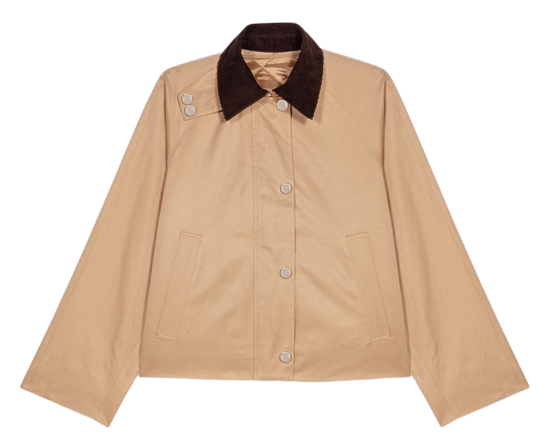 Veste trapèze unie à col velours côtelé MAJE Marron