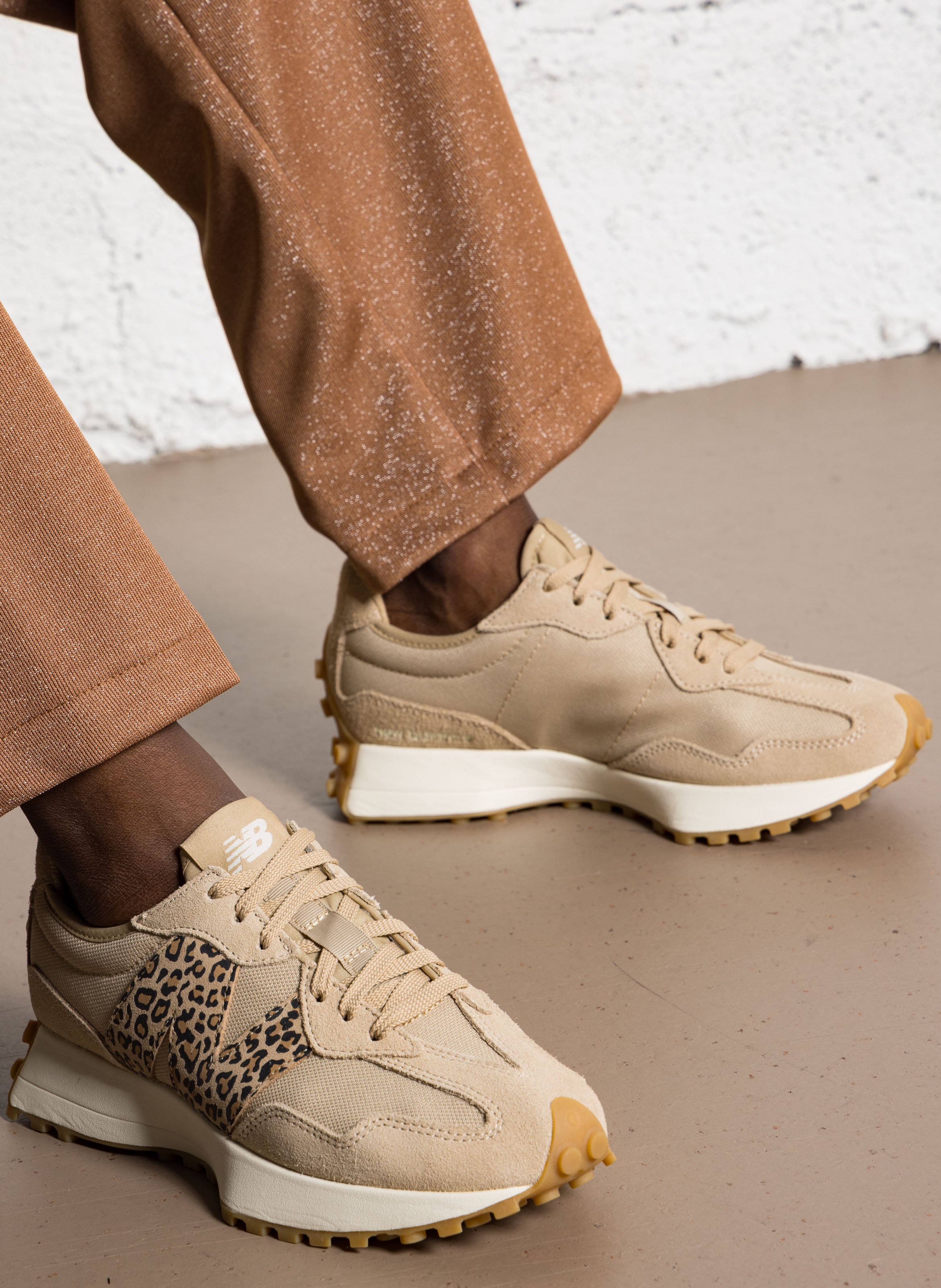 Low-top leather mix sneakers NEW BALANCE Beige