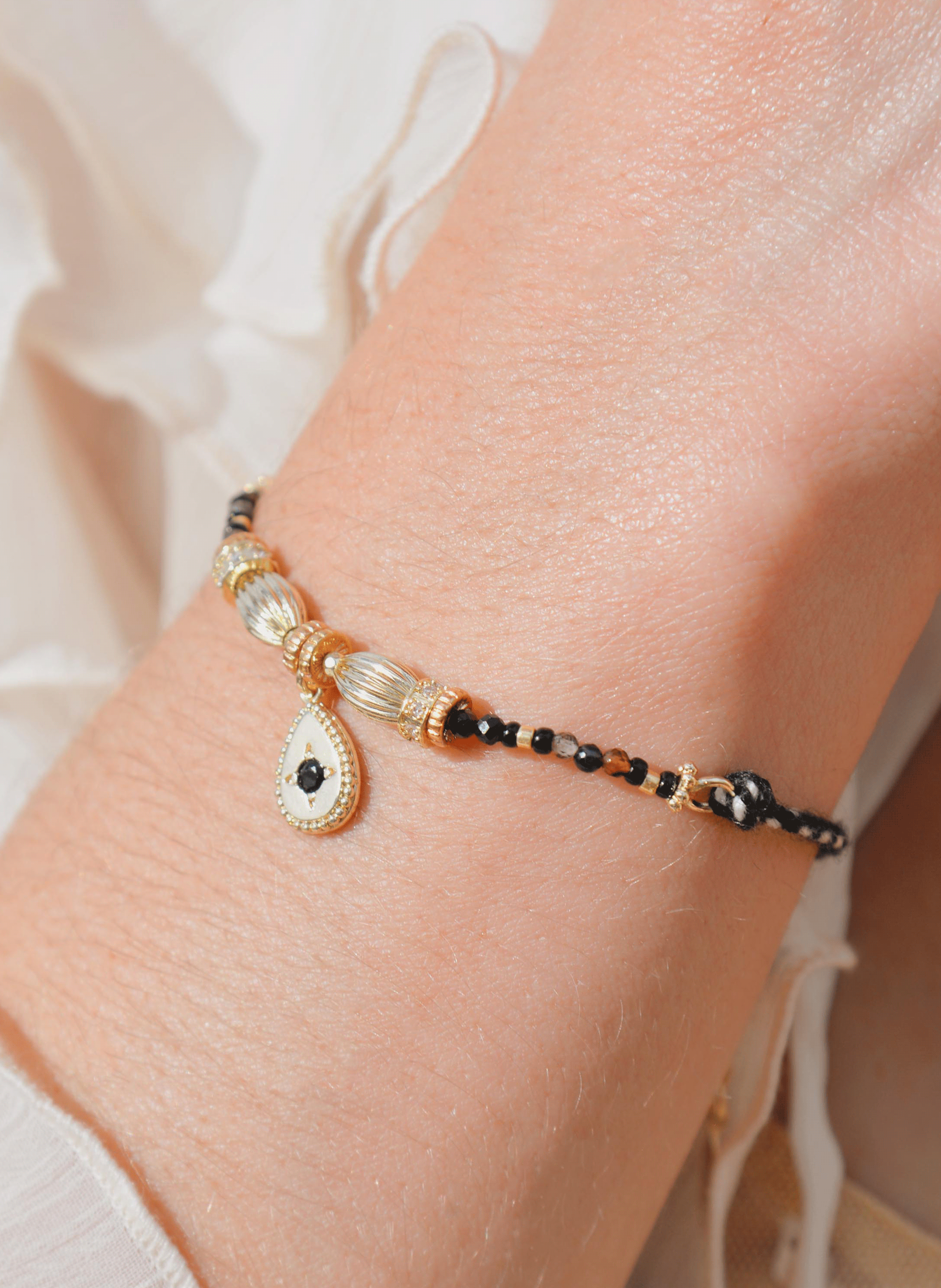 Cord bracelet with rhinestone detail HIPANEMA Black