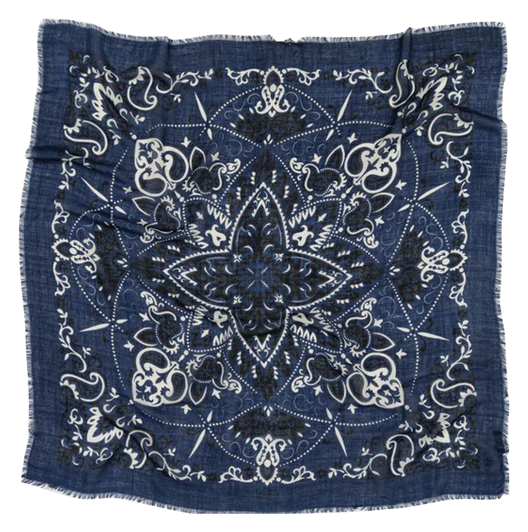 Haddock wool and silk printed scarf MAISON LECOMTE FLAMENT Blue