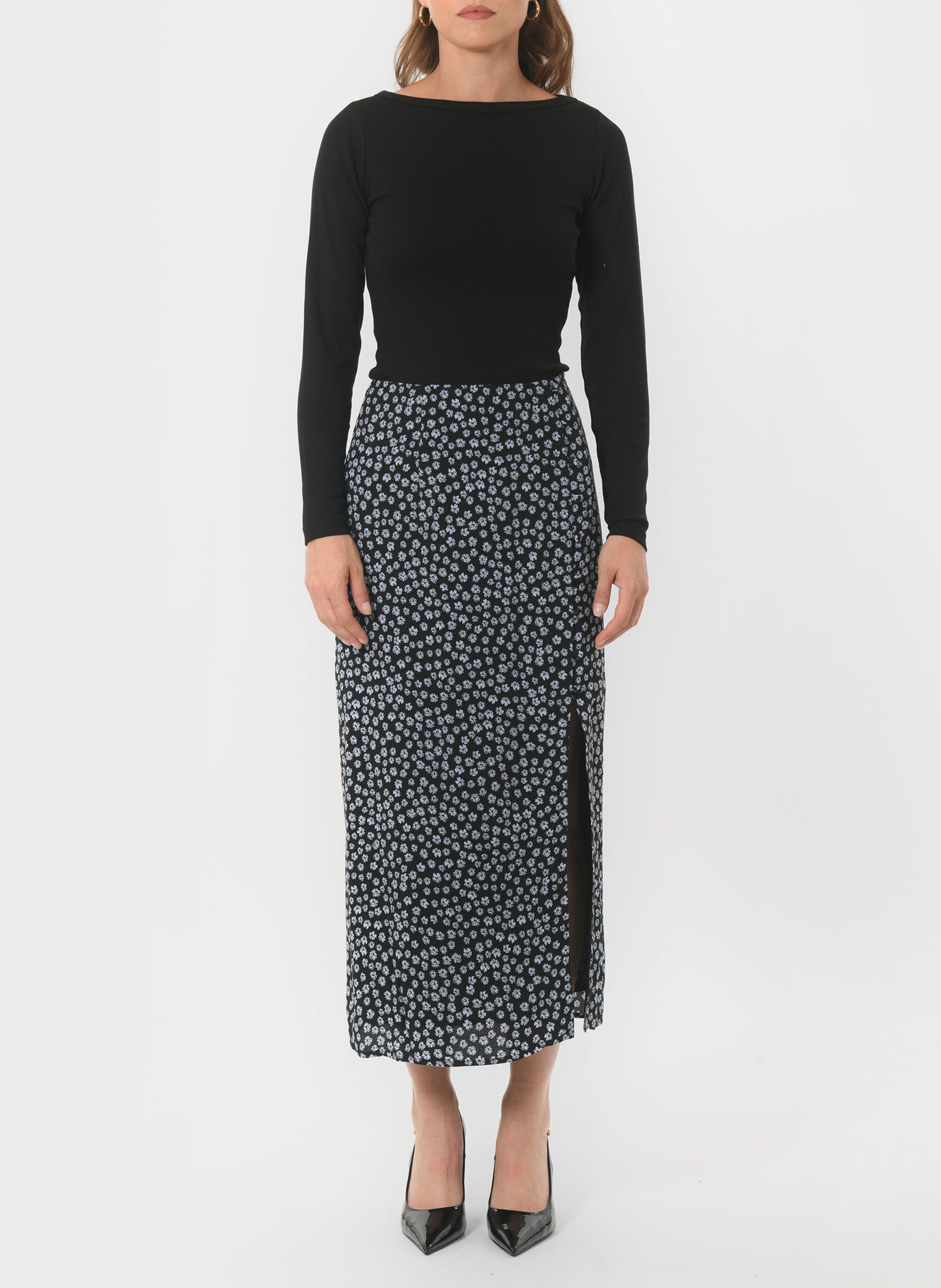 Ribbed fitted boat neck t-shirt KOOKAI Black