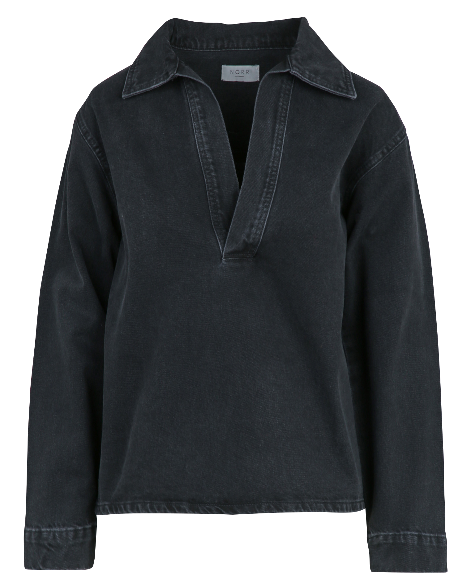 Top col classique en coton bio mélangé NORR Noir