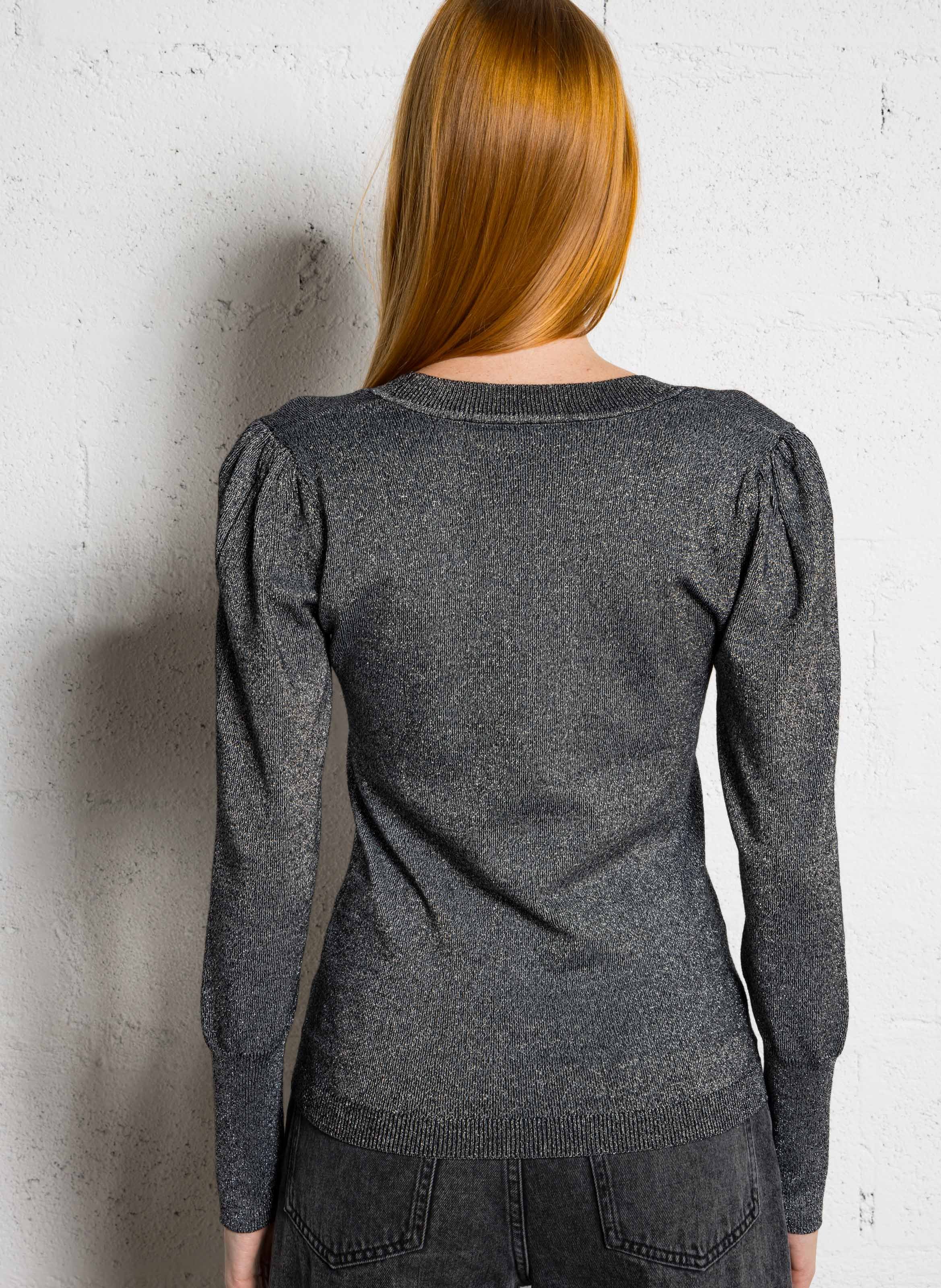 Gerade geschnittener Rundhalsausschnitt-Pullover aus metallischer Baumwolle BERENICE Grau