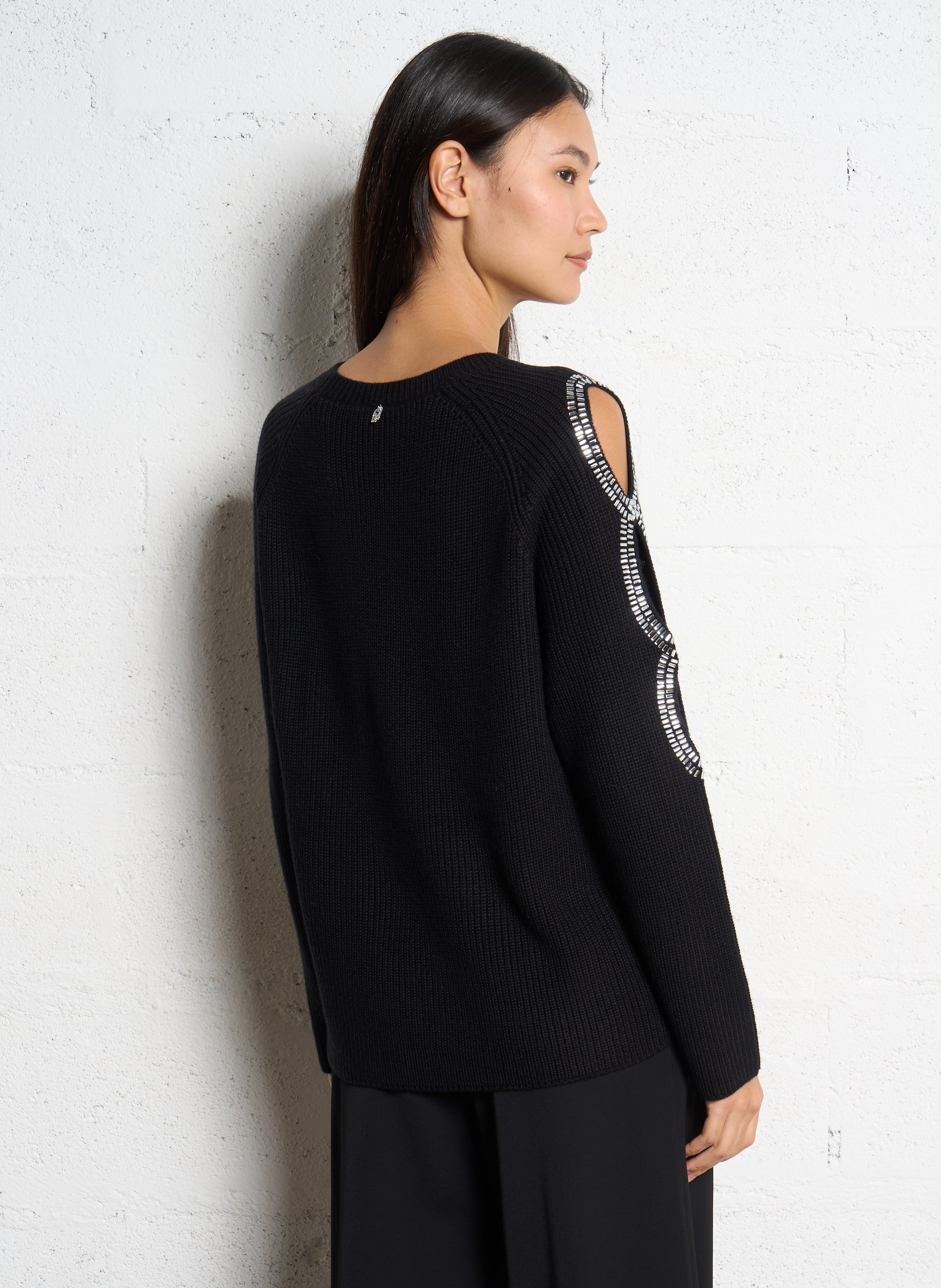 Pull droit col rond strassé LIU JO Noir