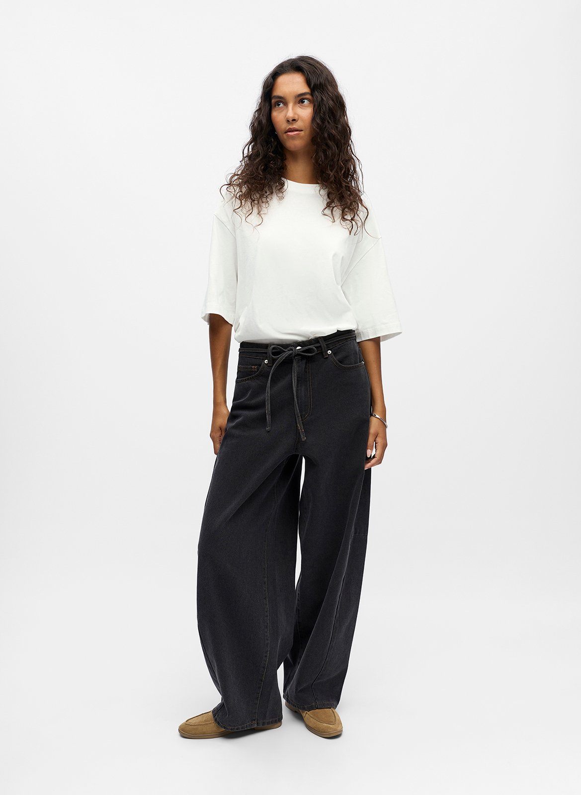 Wijde jeans - katoenblend OBJECT Zwart