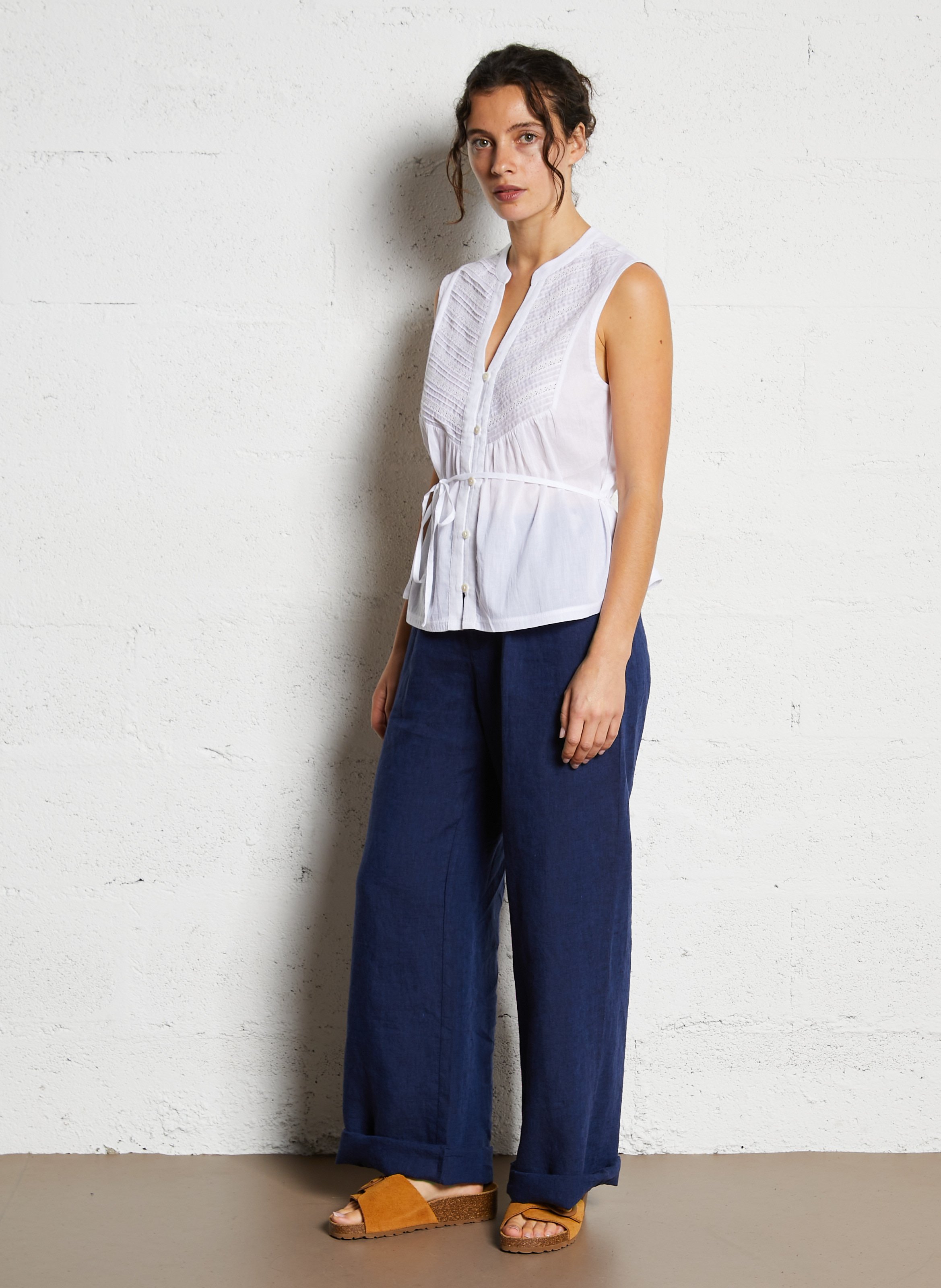 Top en coton col tunisien NICE THINGS Blanc