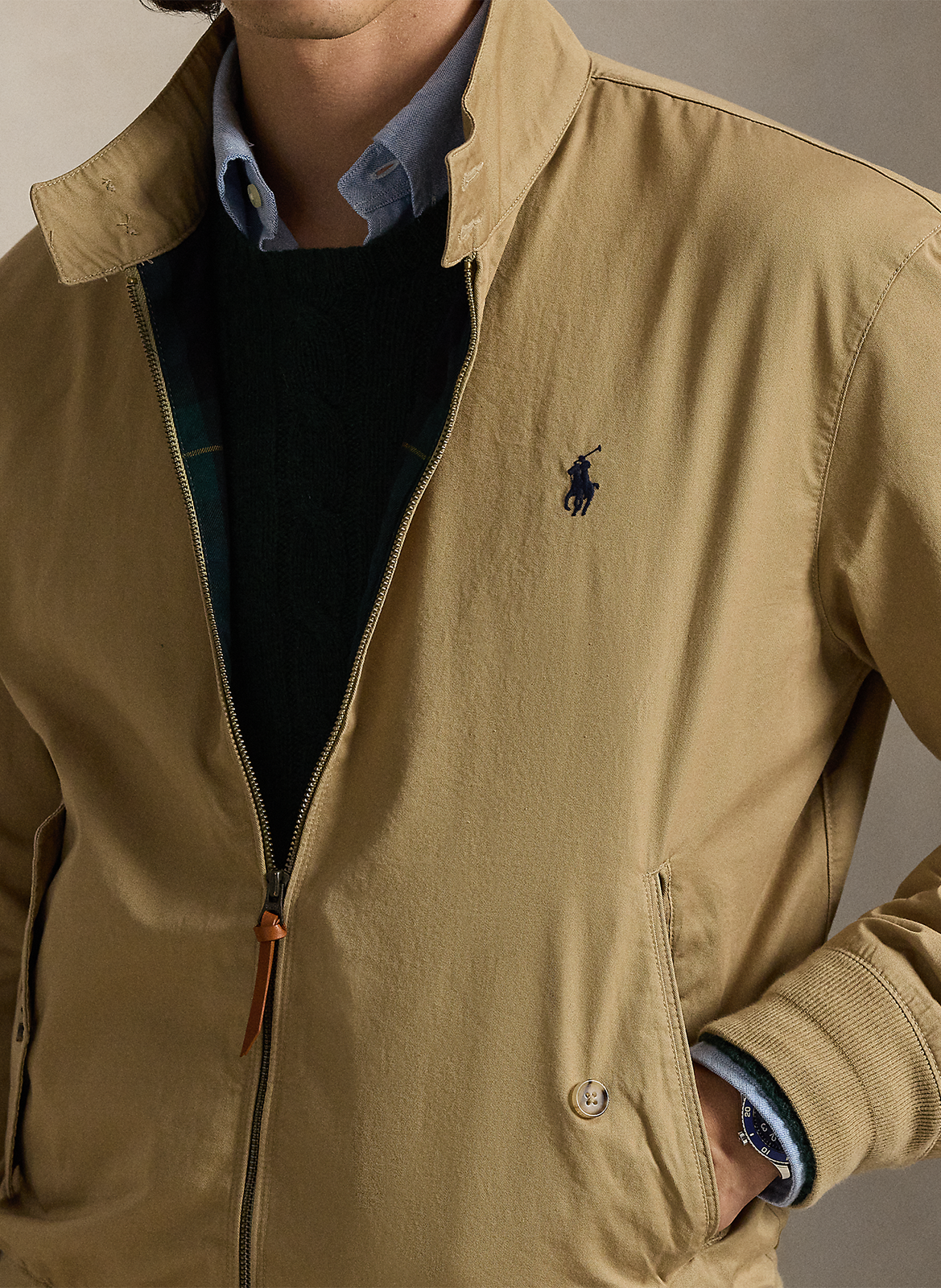 Veste droite col montant en coton POLO RALPH LAUREN Beige
