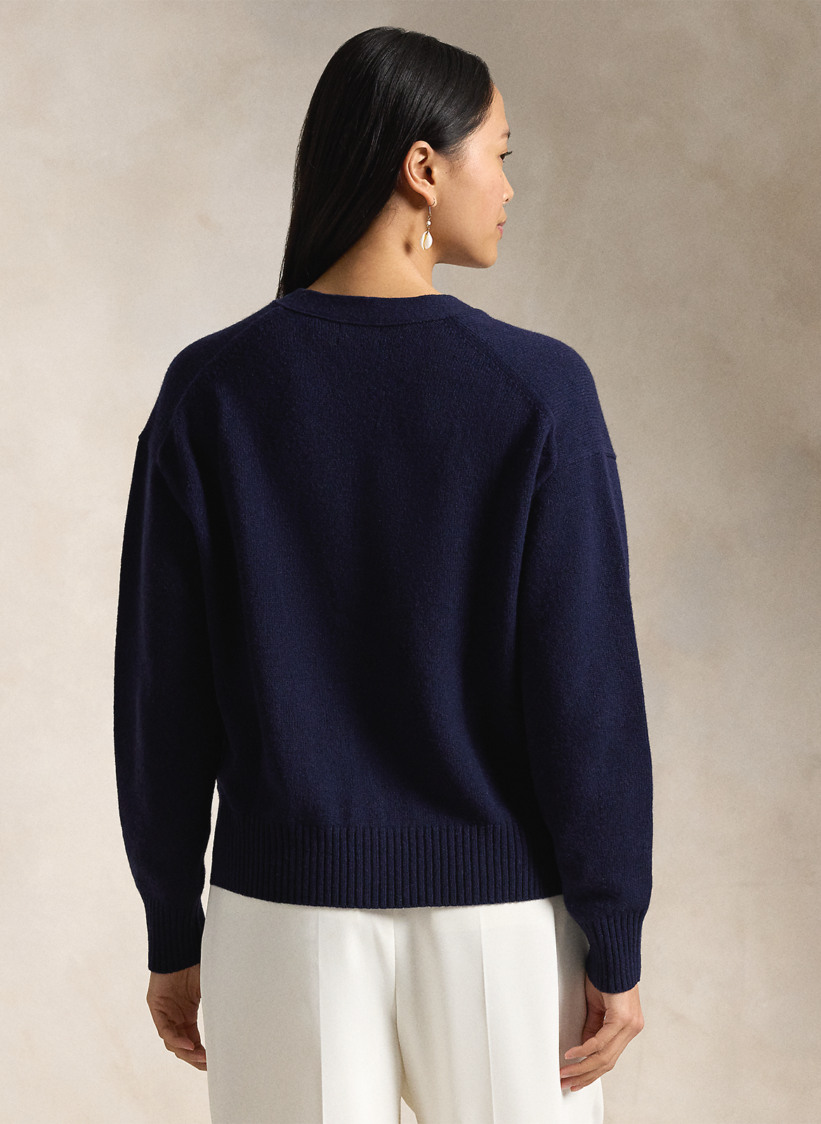 Gilet droit col V en laine et cachemire mélangé POLO RALPH LAUREN Bleu