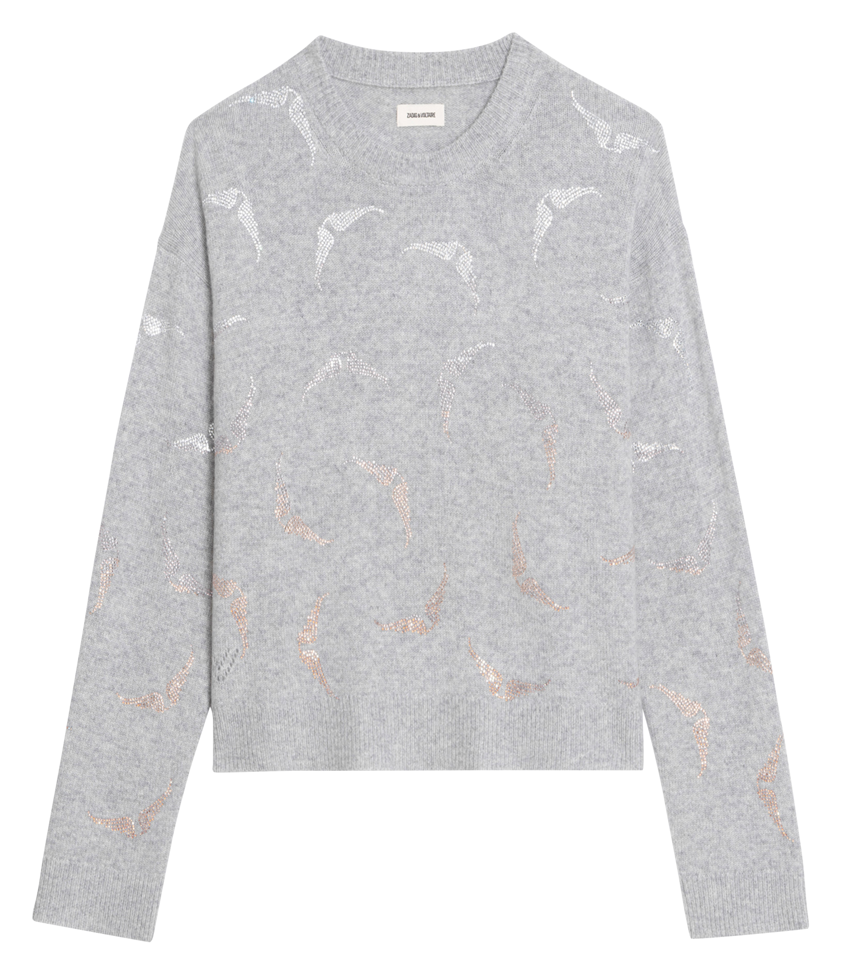 Pull droit col rond en cachemire imprimé ZADIG&VOLTAIRE Gris