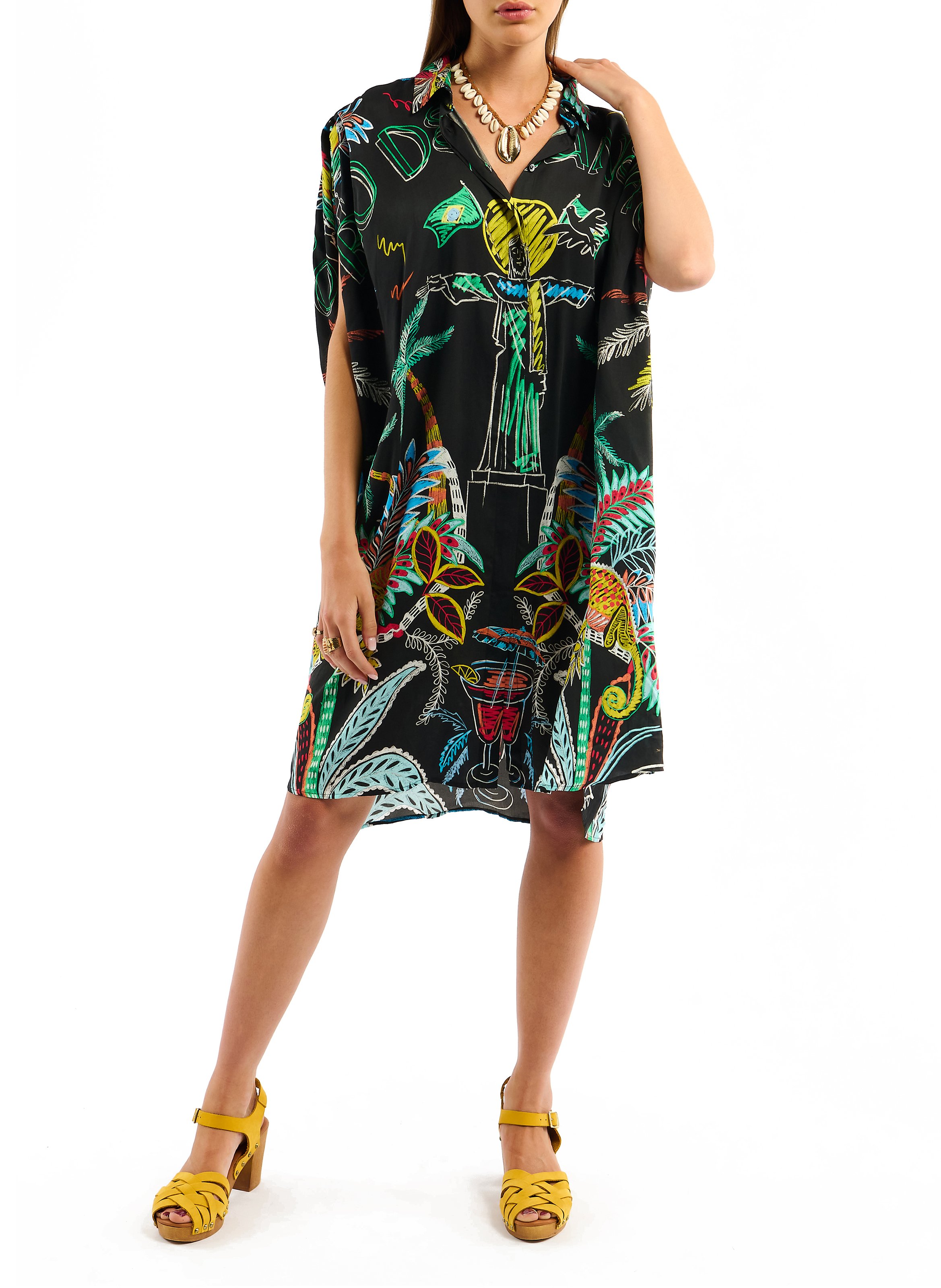 Robe chemise ample imprimée WILD Noir