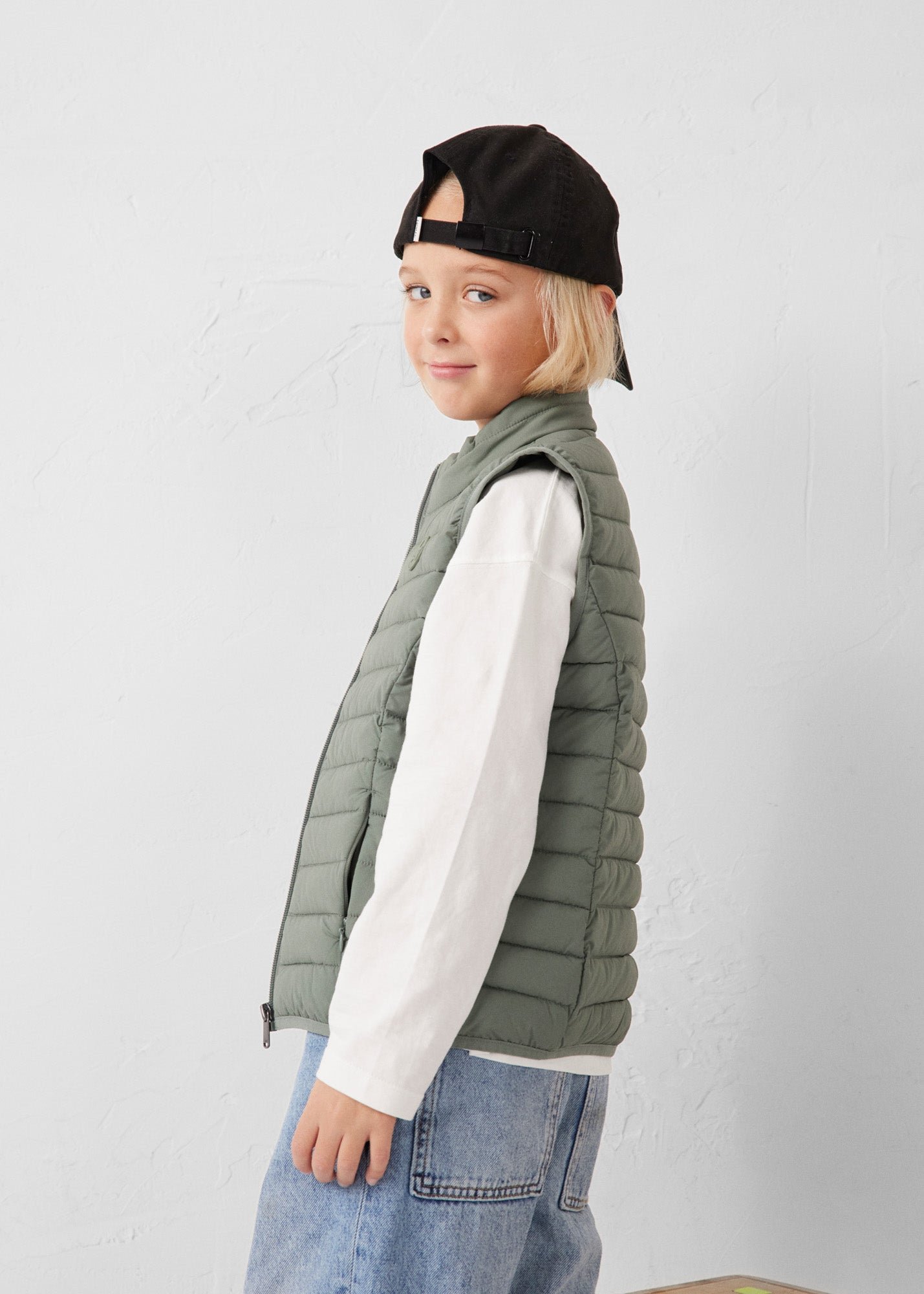 Stretch sleeveless children's down vest Soan JOTT Green
